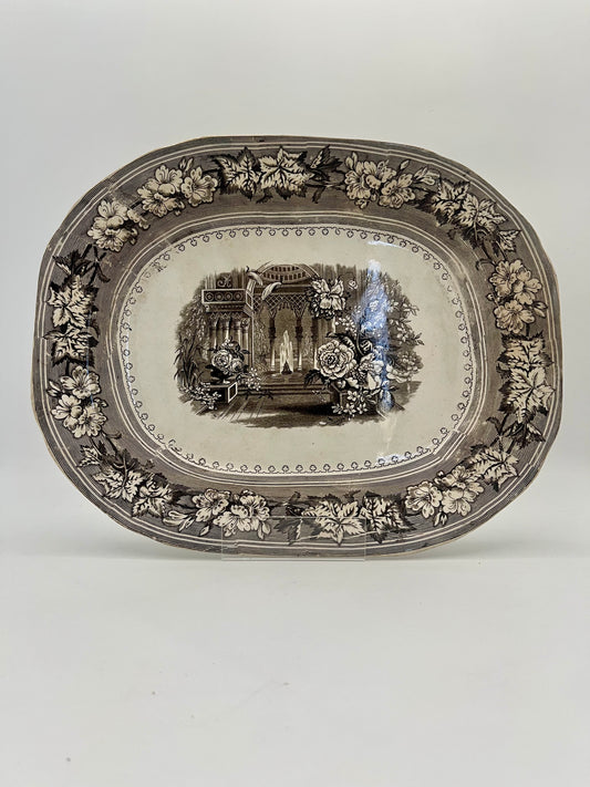 MID 1800s ANTIQUE RARE F. PRIMAVESI & SONS BROWN TRANSFER PLATTER