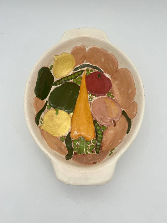 ARTIST SIGNED VINTAGE FOLK ART VEGGIE DISH