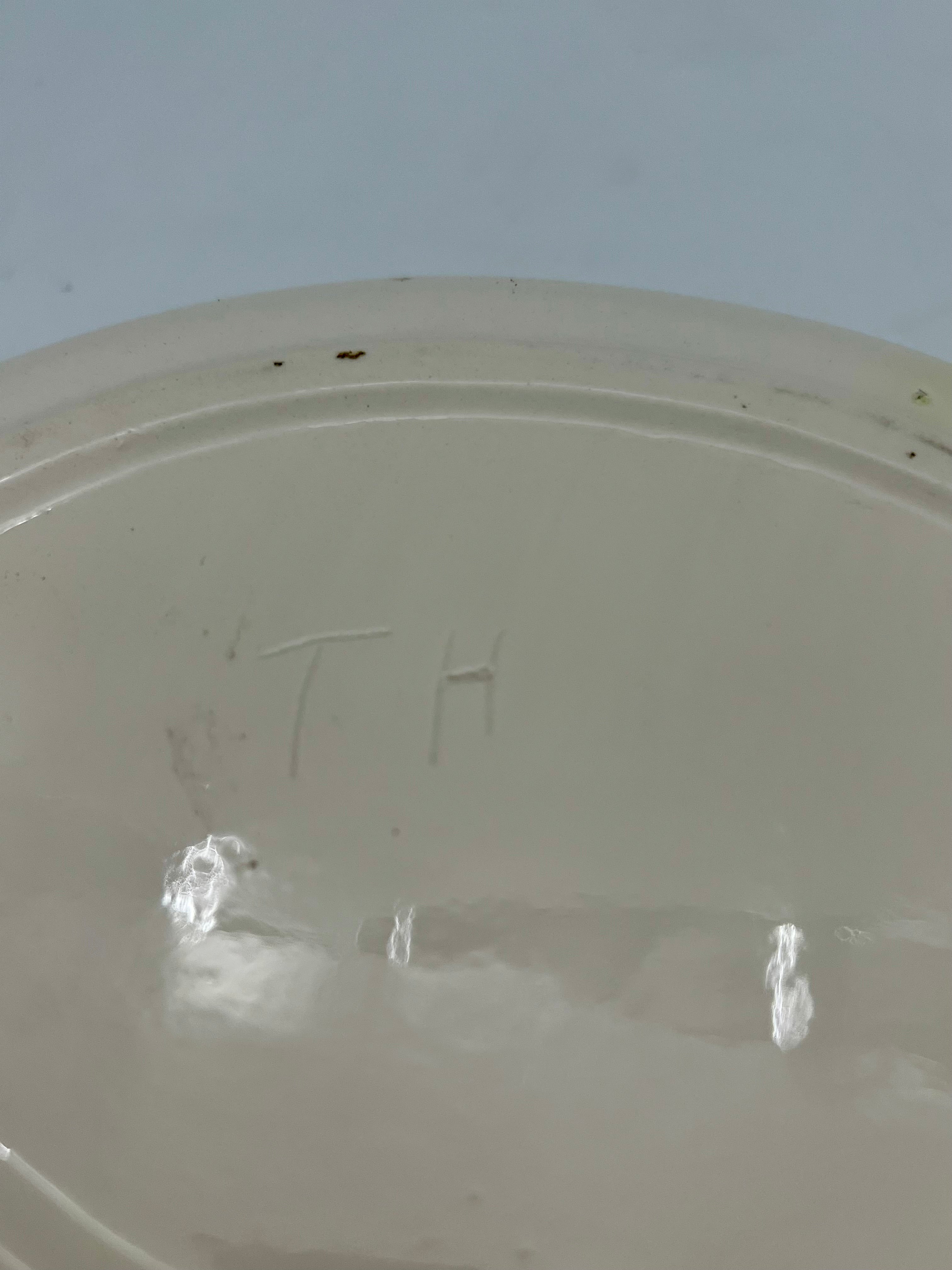 VINTAGE HAND-PAINTED VEGETABLE RELIEF CERAMIC CASSEROLE DISH – SIGNED “TH”, MID-CENTURY STUDIO POTTERY