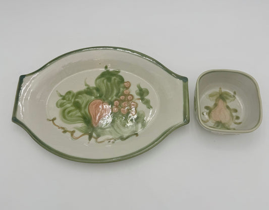 1950s VINTAGE JOHN B. TAYLOR HARVEST PATTERN CERAMIC PLATTER AND DIP BOWL