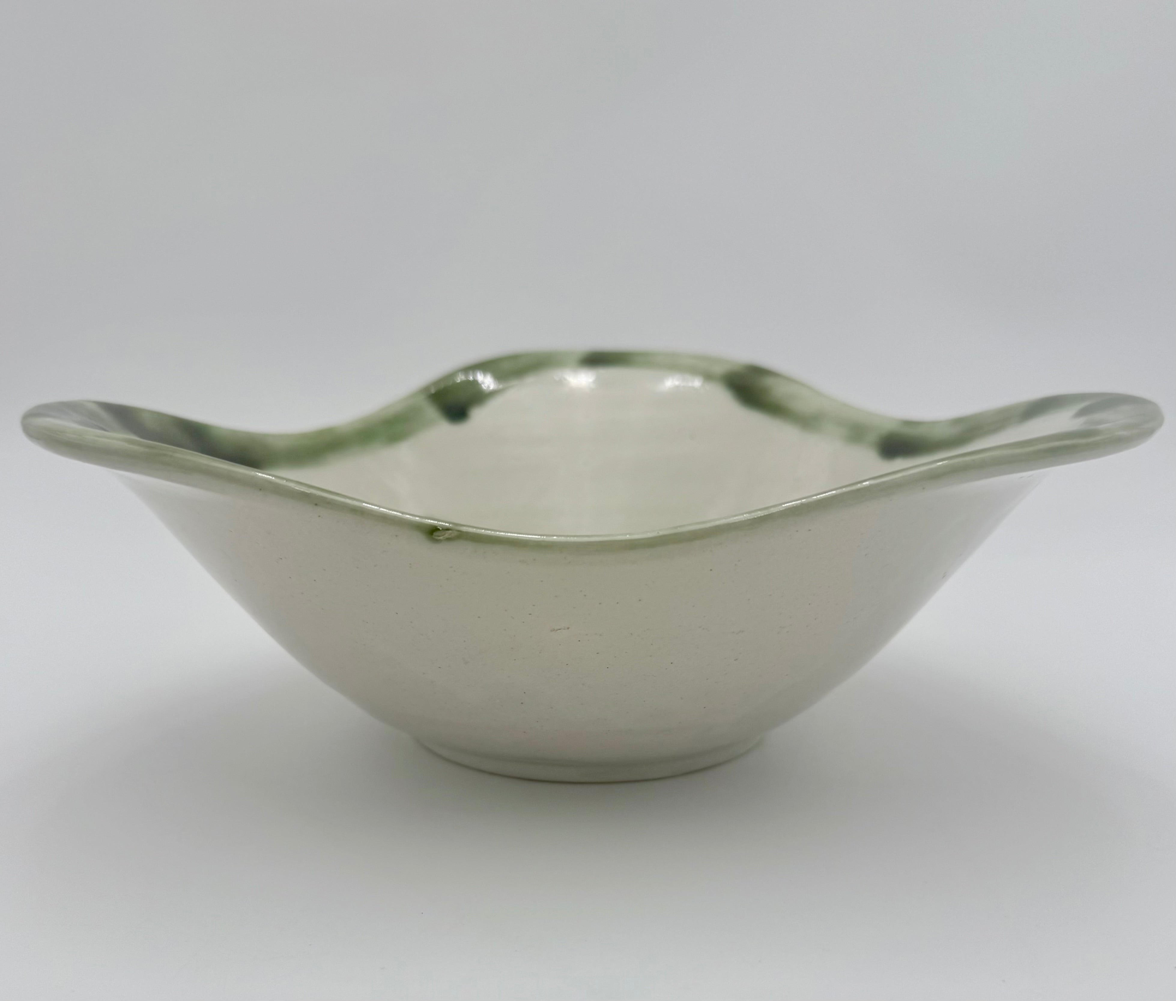 VINTAGE JOHN B. TAYLOR HAND PAINTED FRUIT BOWL • Mid Century USA Pottery • 1950s Tri-Lobed Studio Bowl