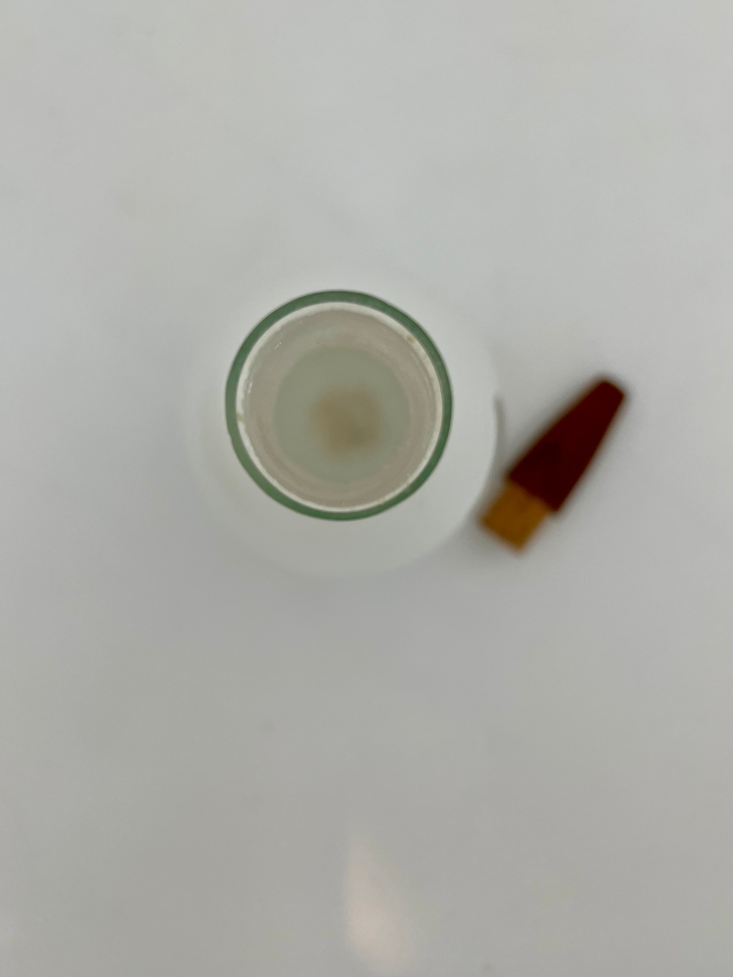 MID-CENTURY MODERN RAYMOR WHITE GLASS DECANTER WITH WOODEN STOPPER
