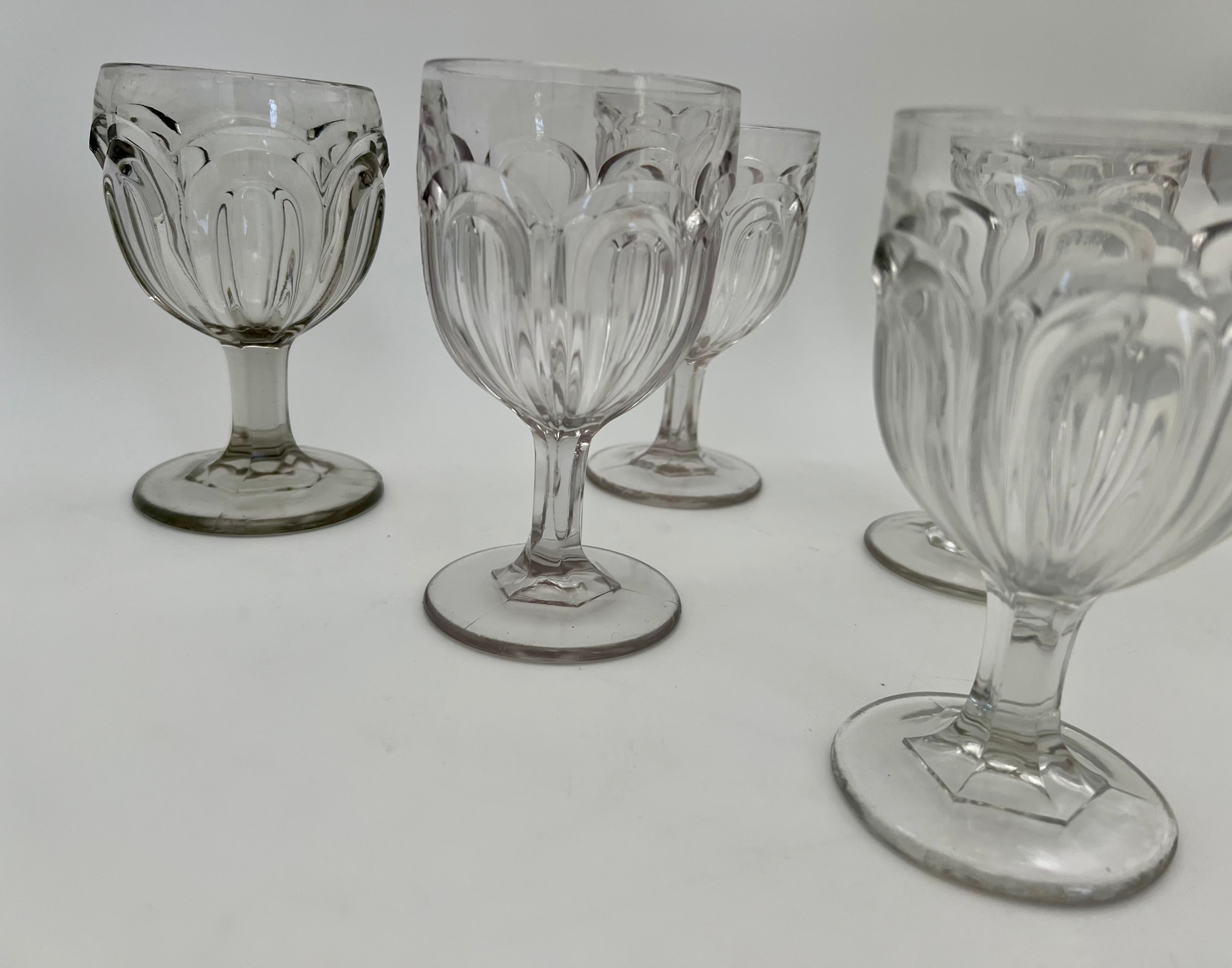 VINTAGE PRESSED GLASS FLUTED WINE GOBLETS SET OF 6 | EUROPEAN BISTRO STEMWARE | CLEAR GLASS TABLEWARE