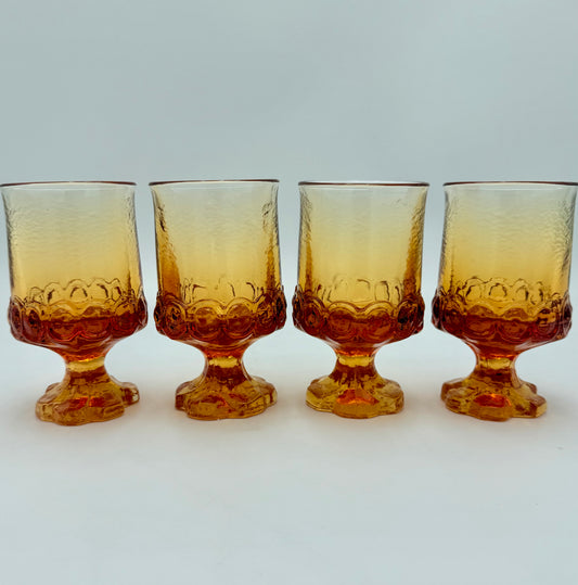SET OF 4 VINTAGE 1970s TIFFIN FRANCISCAN MADEIRA SCALLOPED AMBER GOBLETS