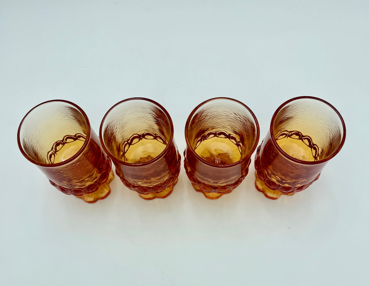 SET OF 4 VINTAGE 1970s TIFFIN FRANCISCAN MADEIRA SCALLOPED AMBER GOBLETS