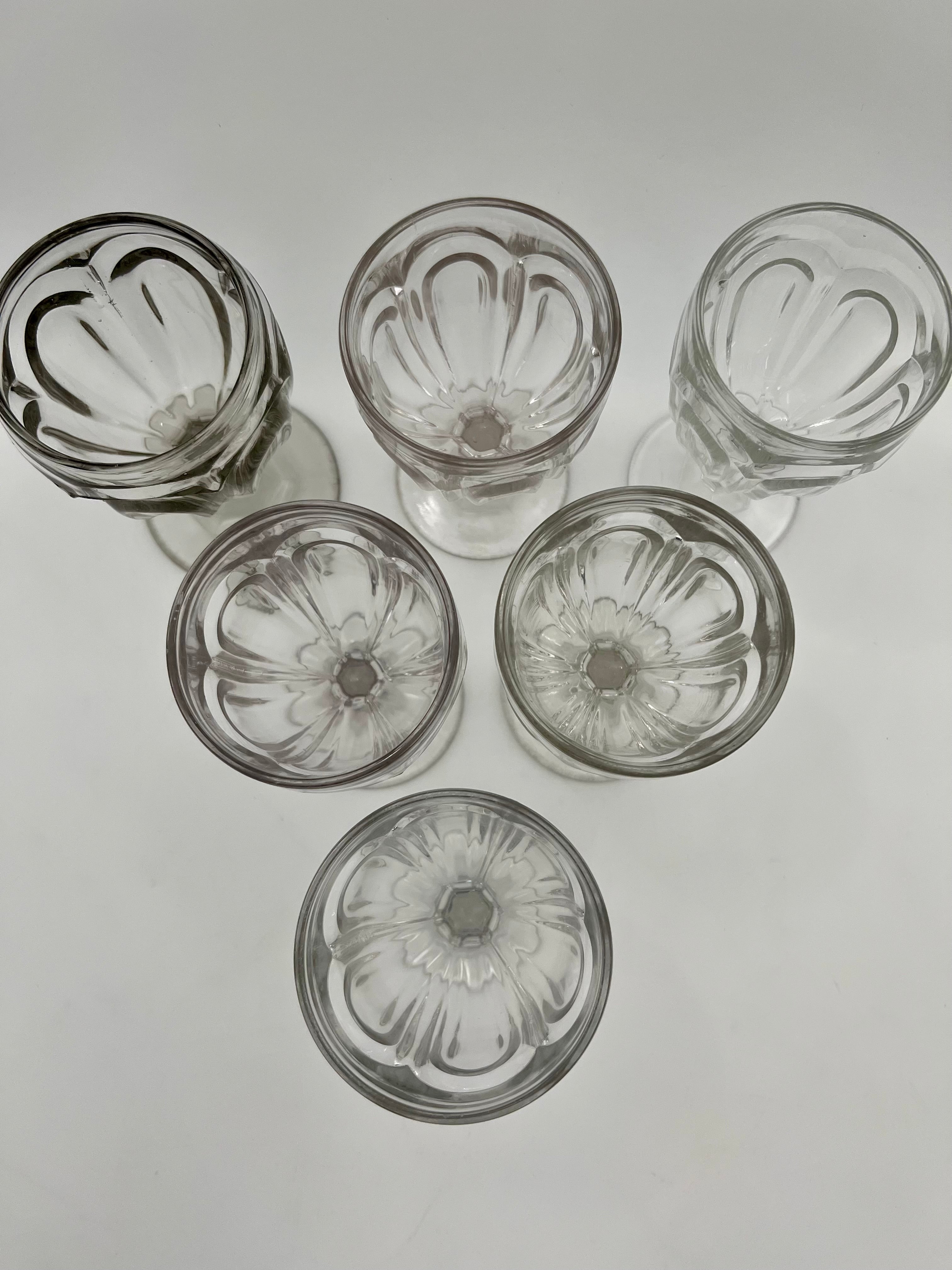VINTAGE PRESSED GLASS FLUTED WINE GOBLETS SET OF 6 | EUROPEAN BISTRO STEMWARE | CLEAR GLASS TABLEWARE