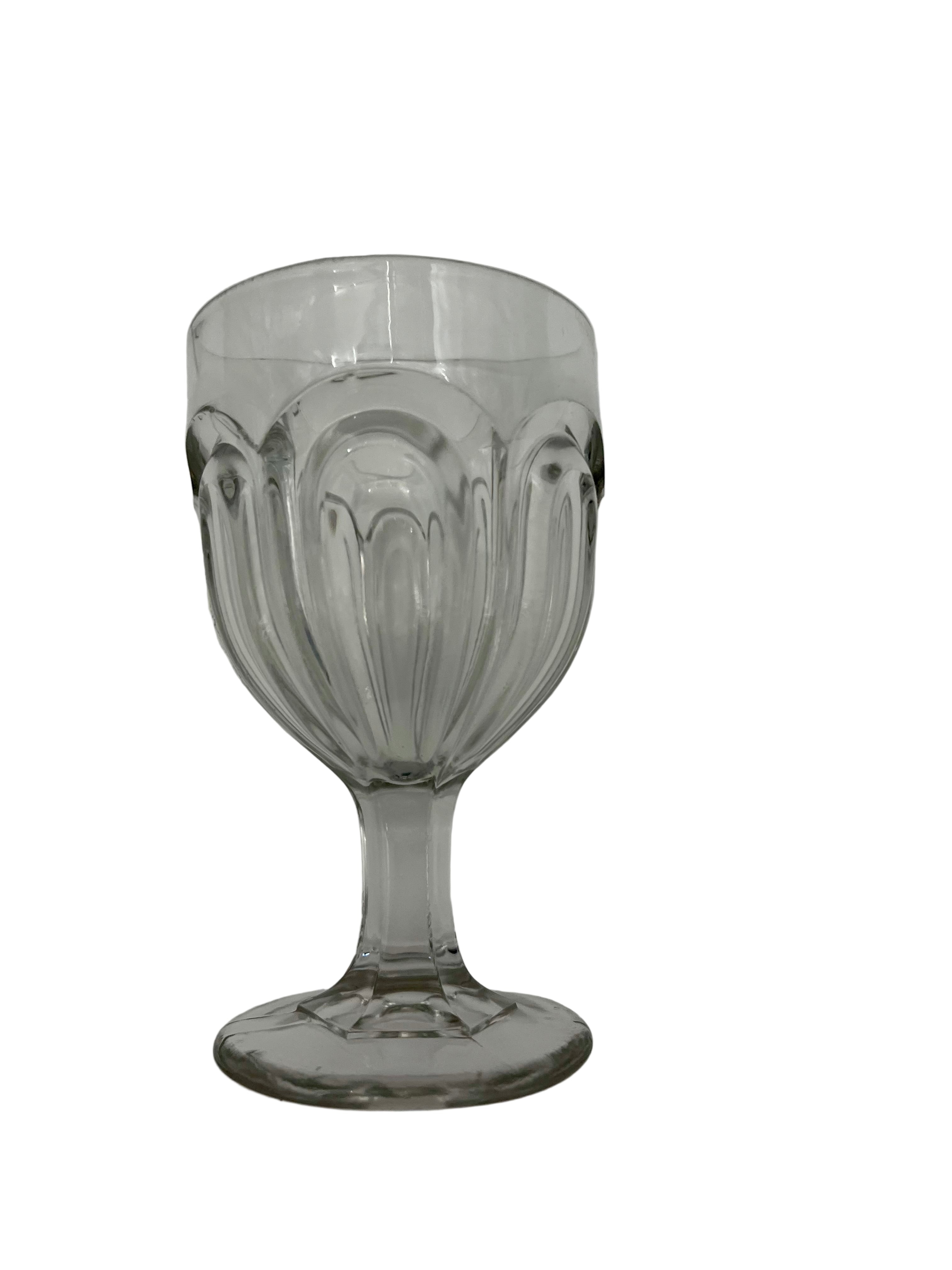 VINTAGE PRESSED GLASS FLUTED WINE GOBLETS SET OF 6 | EUROPEAN BISTRO STEMWARE | CLEAR GLASS TABLEWARE