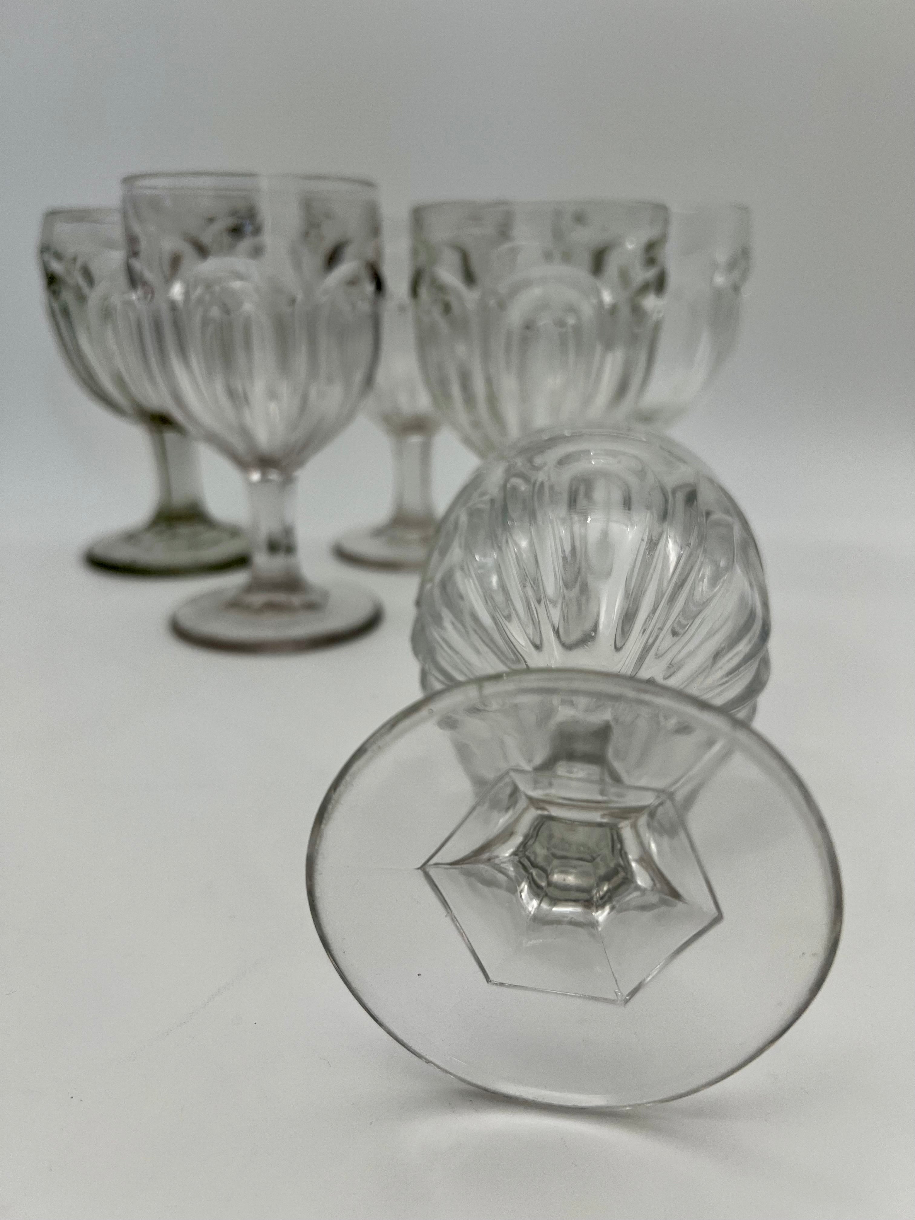 VINTAGE PRESSED GLASS FLUTED WINE GOBLETS SET OF 6 | EUROPEAN BISTRO STEMWARE | CLEAR GLASS TABLEWARE