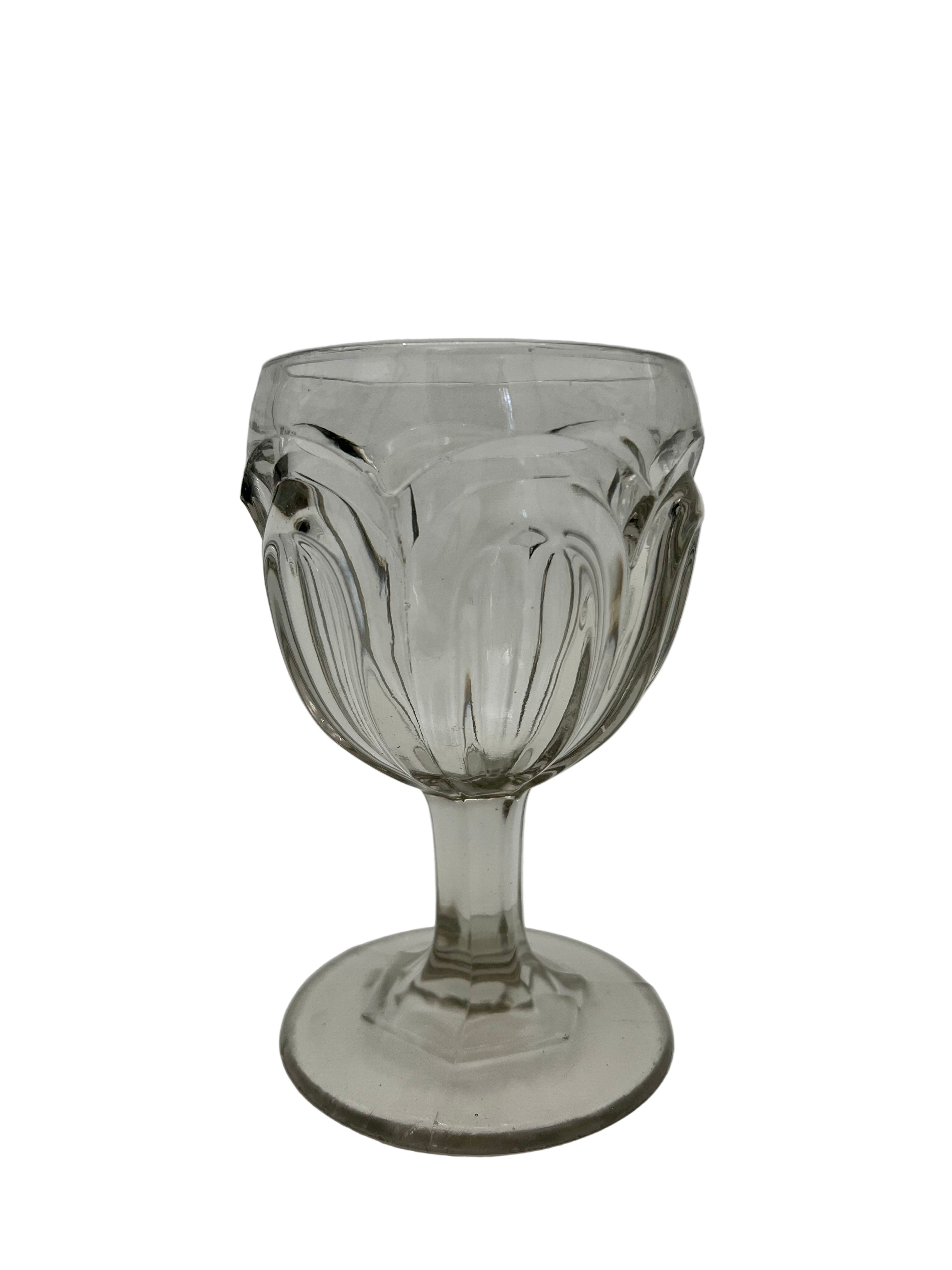 VINTAGE PRESSED GLASS FLUTED WINE GOBLETS SET OF 6 | EUROPEAN BISTRO STEMWARE | CLEAR GLASS TABLEWARE