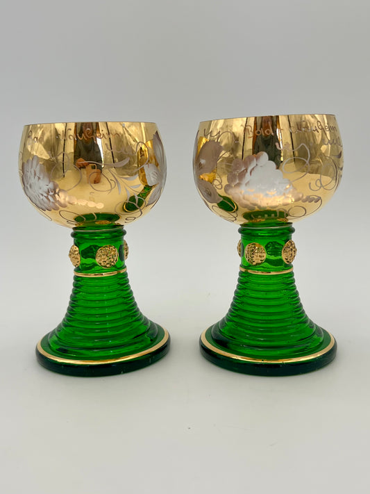 PAIR OF VINTAGE GERMAN BEEHIVE STEMED GLASSES