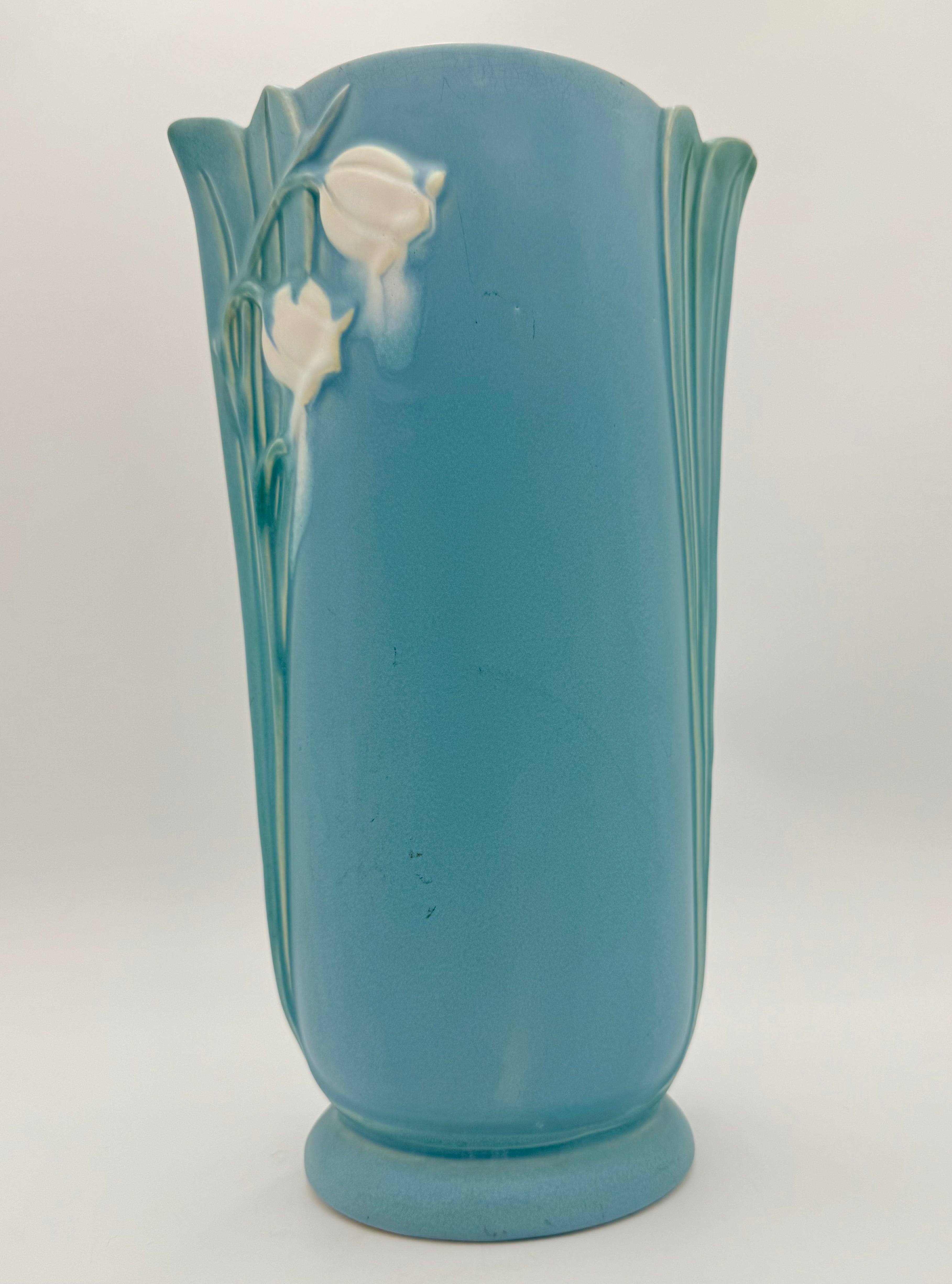 Antique Weller Pottery “Lily of the Valley” Vase – Blue Glaze, 12 Inches (c. 1930s–1940s)