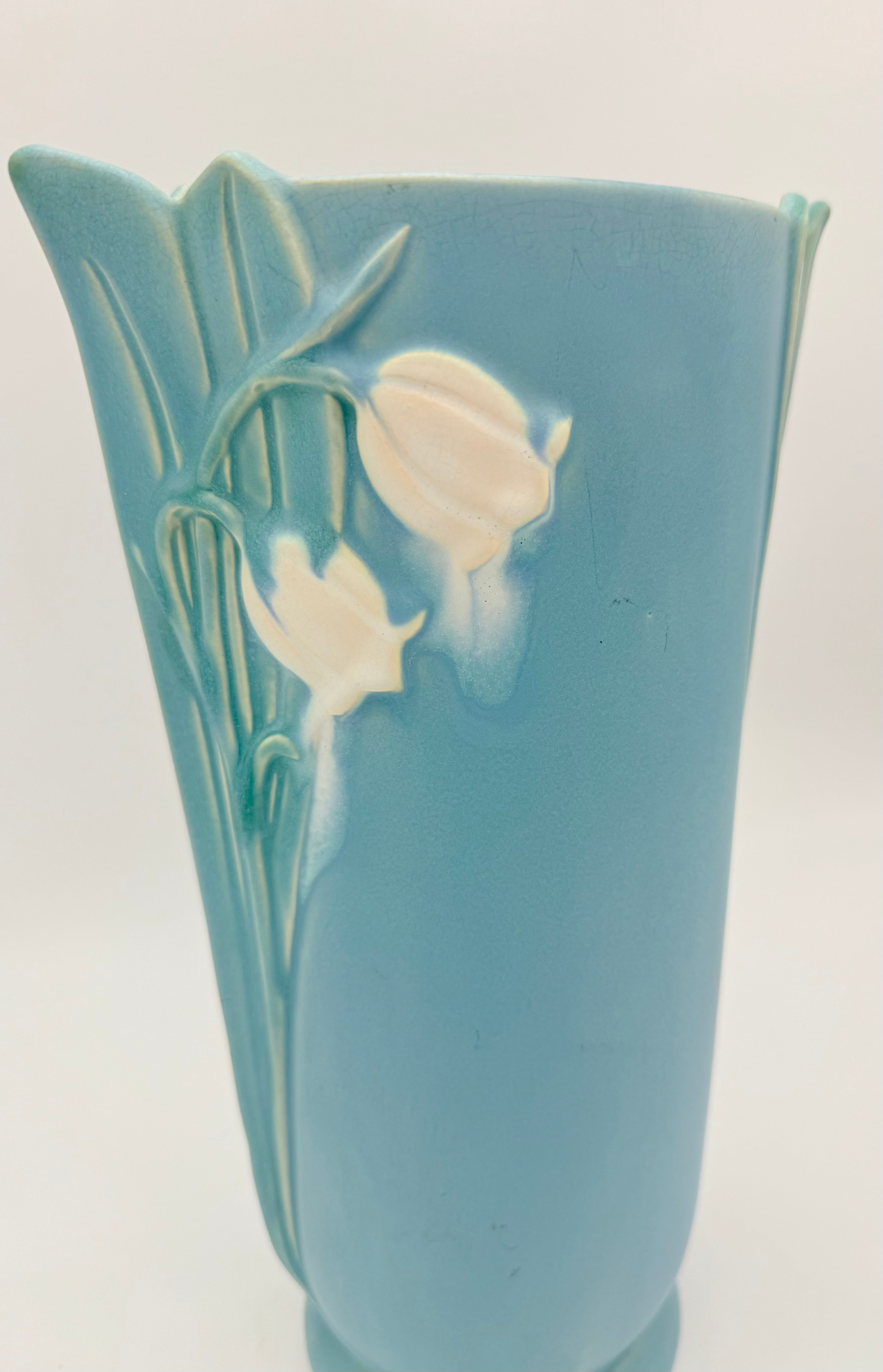 Antique Weller Pottery “Lily of the Valley” Vase – Blue Glaze, 12 Inches (c. 1930s–1940s)