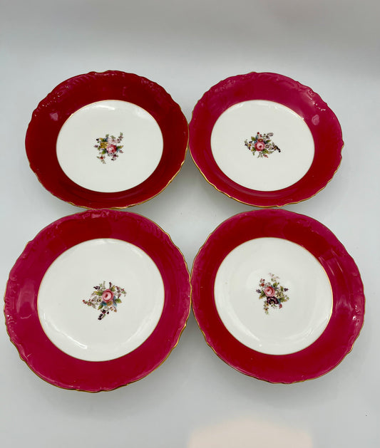 SET OF 4 VINTAGE ENGLISH BONE CHINA FOOTED SERVING PLATES