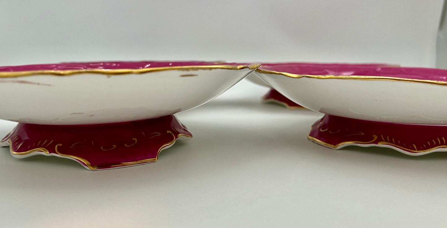 SET OF 4 VINTAGE ENGLISH BONE CHINA FOOTED SERVING PLATES