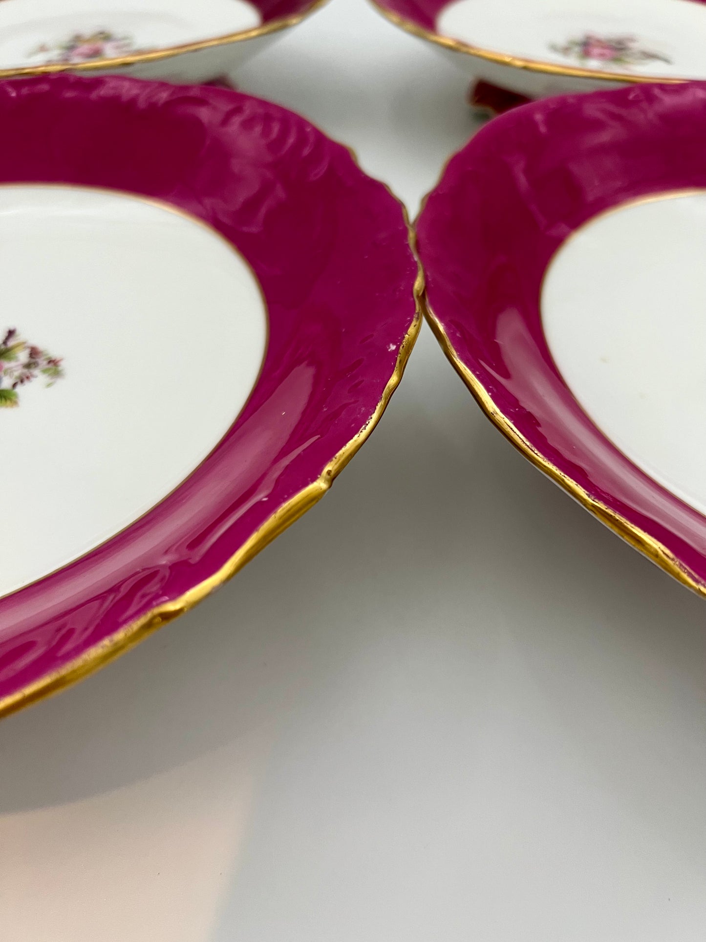 SET OF 4 VINTAGE ENGLISH BONE CHINA FOOTED SERVING PLATES