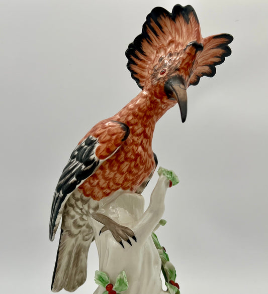 MINT CONDITION ANTIQUE ITALIAN PORCELAIN HOOPOE BIRD FIGURINE