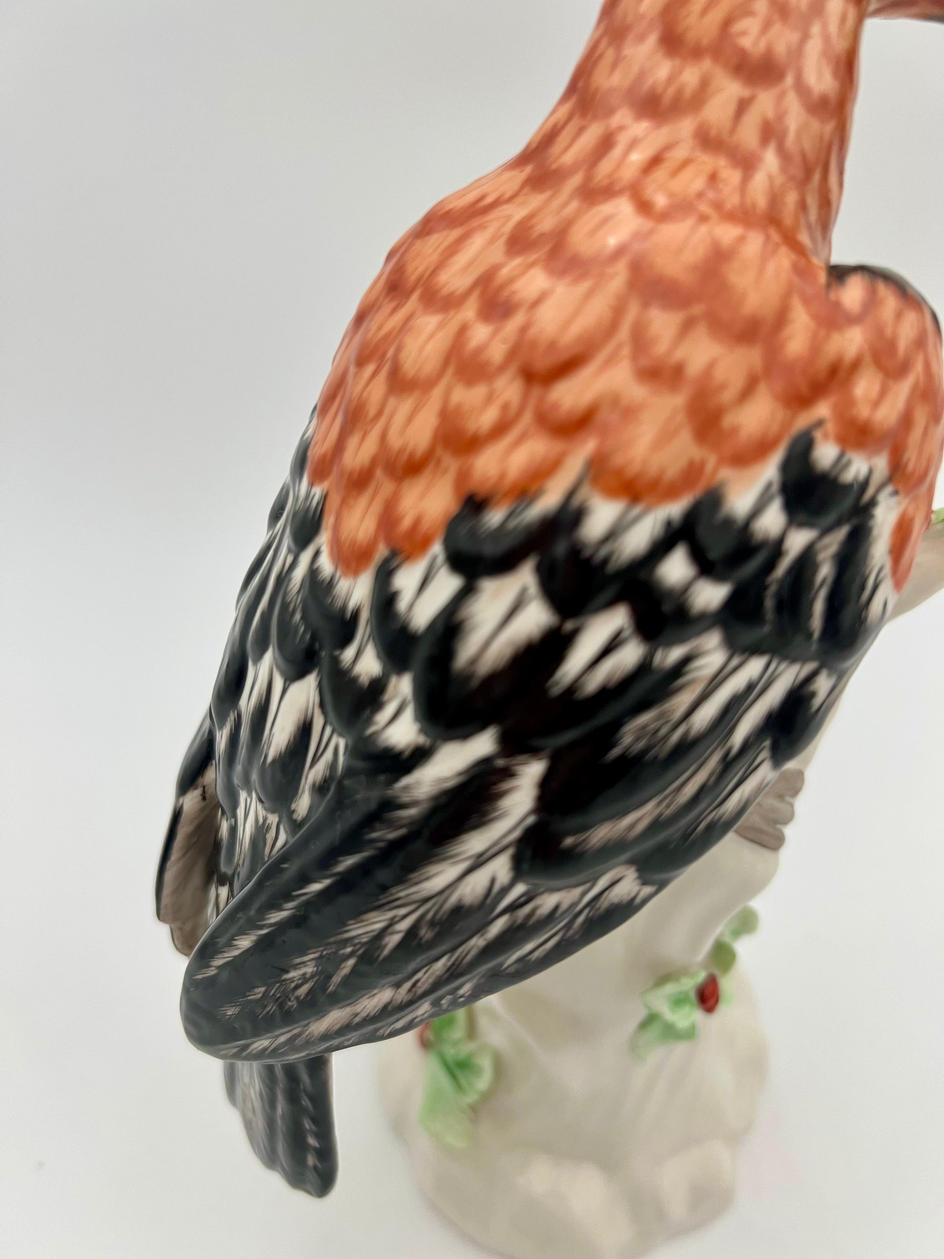 German Dresden-Style Hoopoe Bird Porcelain Figurine, Exotic Bird on Stump, 12” Tall