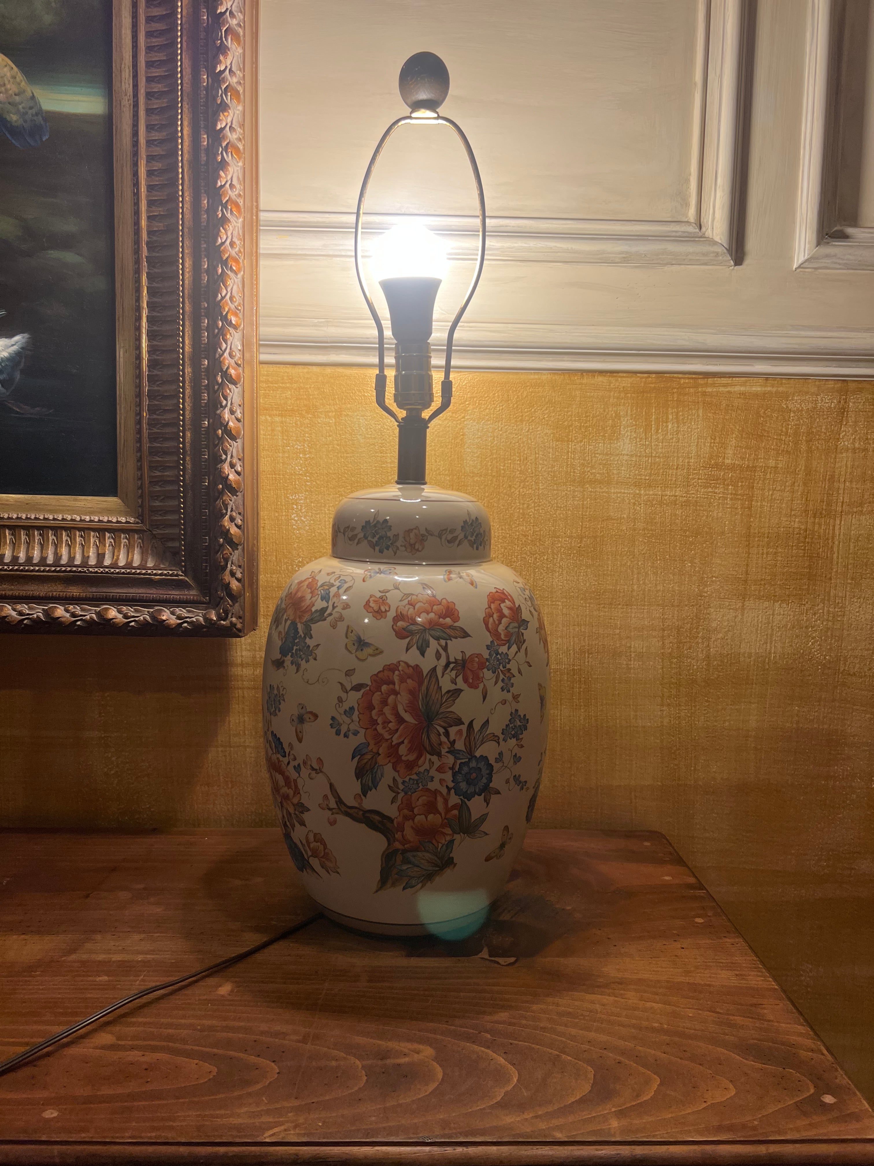 VINTAGE NATHAN LAGIN HANDMADE CERAMIC GINGER JAR LAMP – FLORAL & BUTTERFLY DESIGN