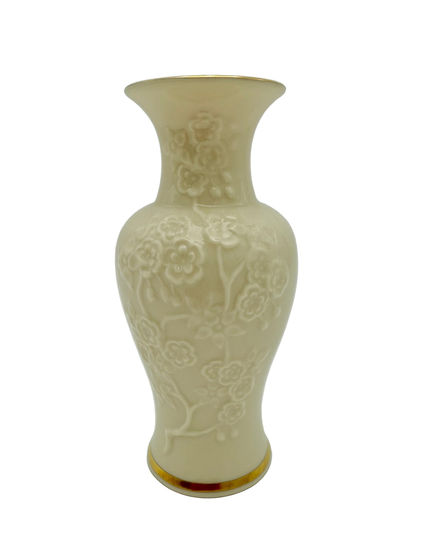 VINTAGE LENOX IVORY PORCELAIN BUD VASE | MADE IN USA | RAISED FLORAL RELIEF | GOLD TRIM MINI VASE | HOLLYWOOD REGENCY DECOR