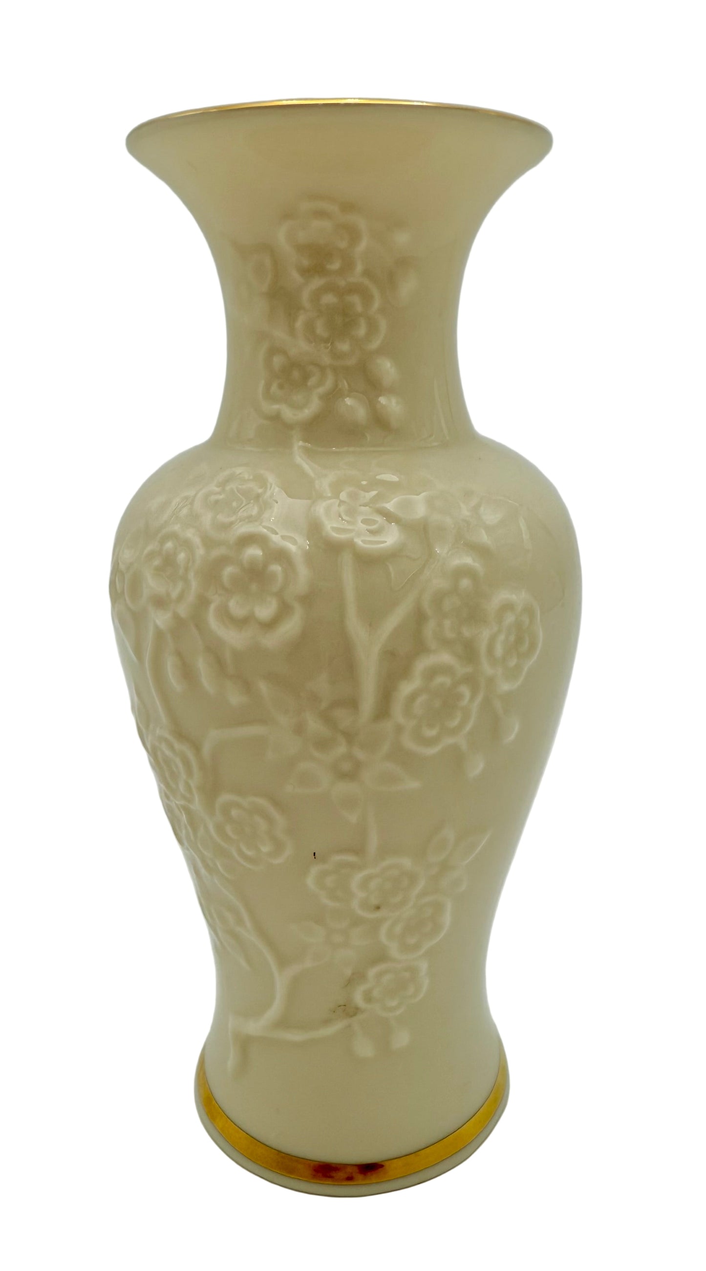 VINTAGE LENOX IVORY PORCELAIN BUD VASE | MADE IN USA | RAISED FLORAL RELIEF | GOLD TRIM MINI VASE | HOLLYWOOD REGENCY DECOR