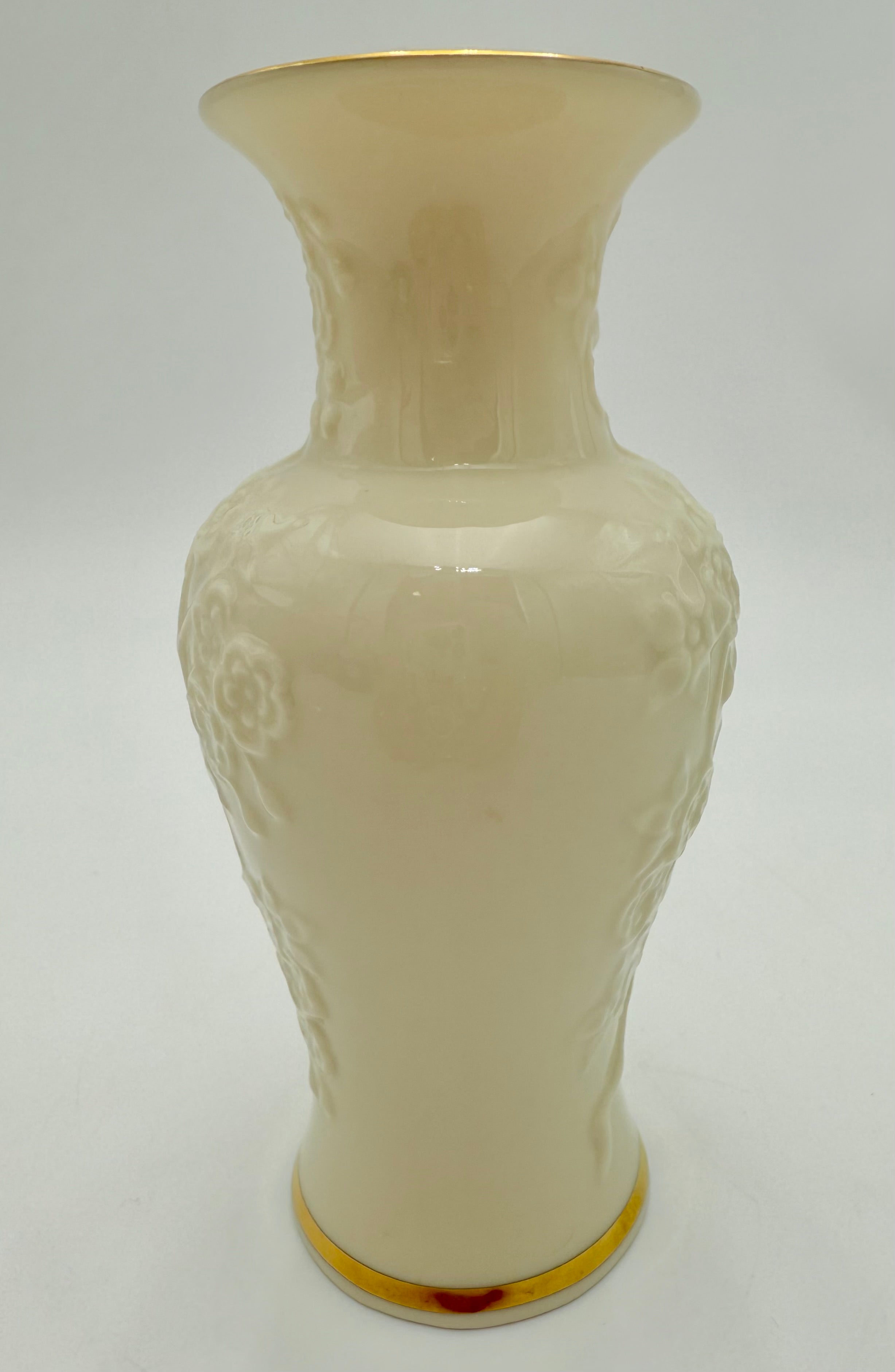 VINTAGE LENOX IVORY PORCELAIN BUD VASE | MADE IN USA | RAISED FLORAL RELIEF | GOLD TRIM MINI VASE | HOLLYWOOD REGENCY DECOR
