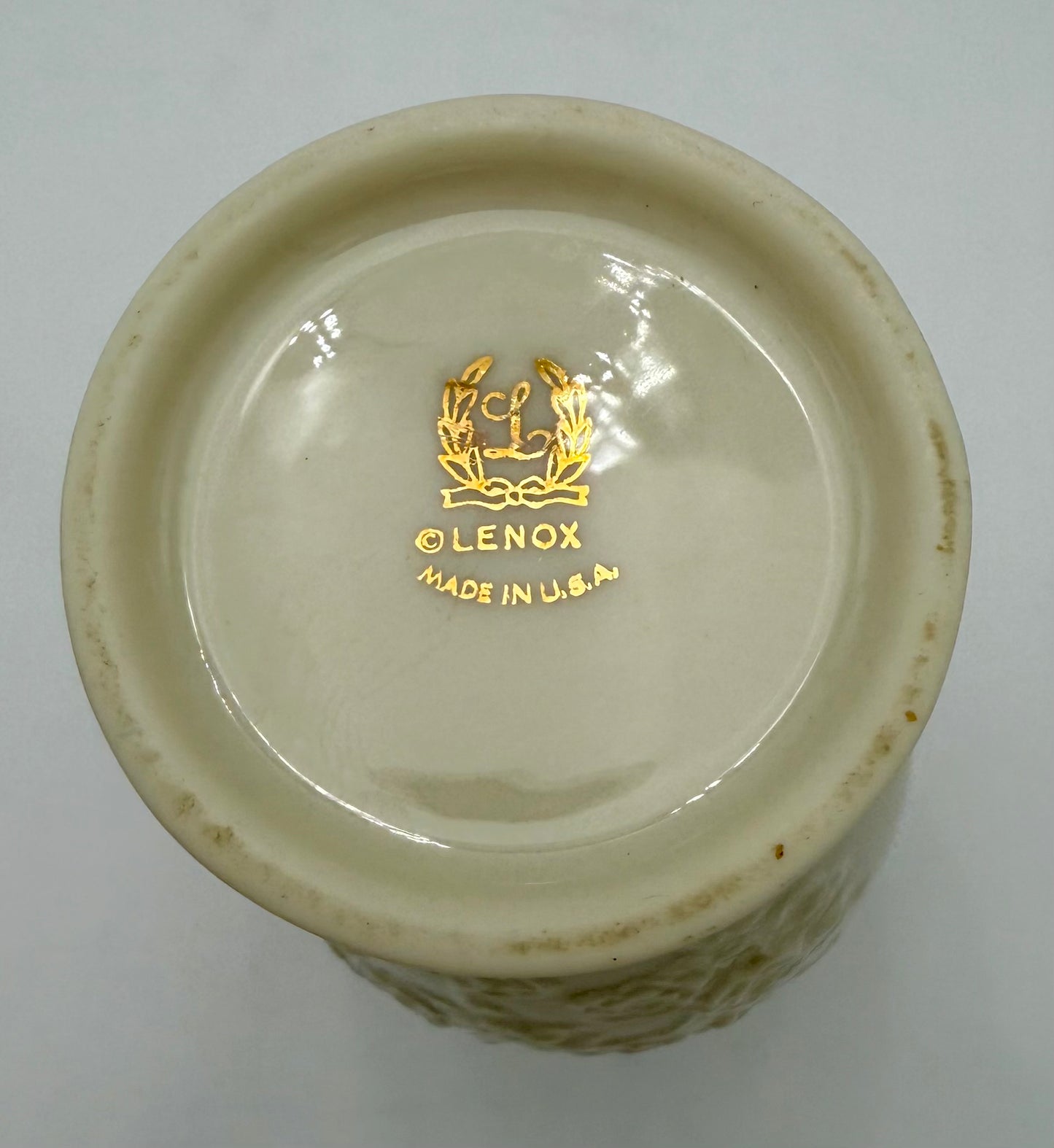 VINTAGE LENOX IVORY PORCELAIN BUD VASE | MADE IN USA | RAISED FLORAL RELIEF | GOLD TRIM MINI VASE | HOLLYWOOD REGENCY DECOR