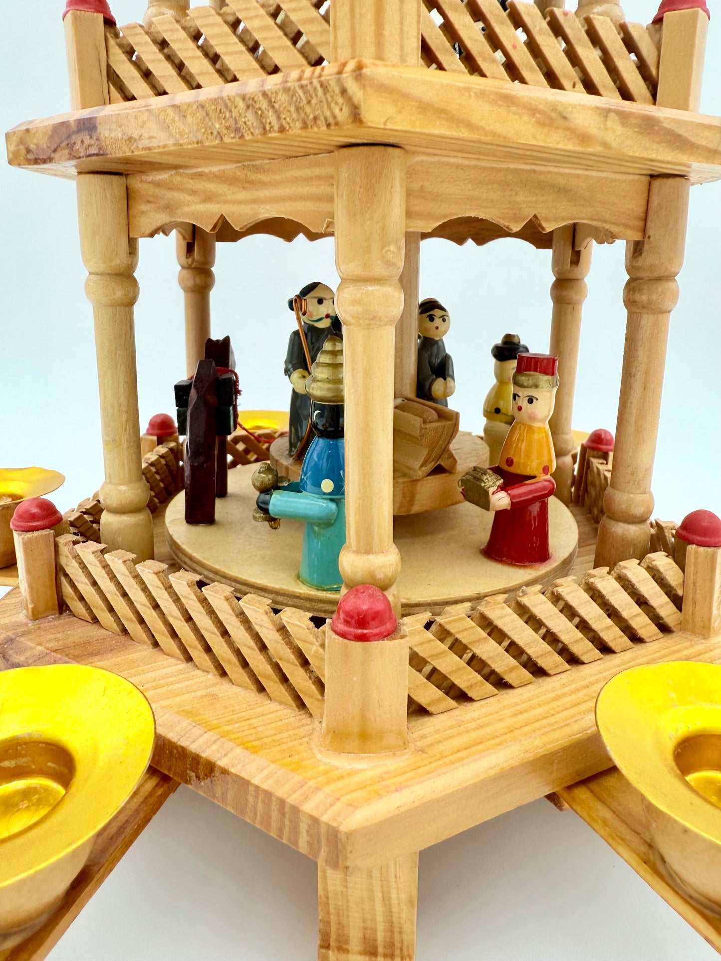 VINTAGE GERMAN 3-TIER WOODEN NATIVITY CAROUSEL