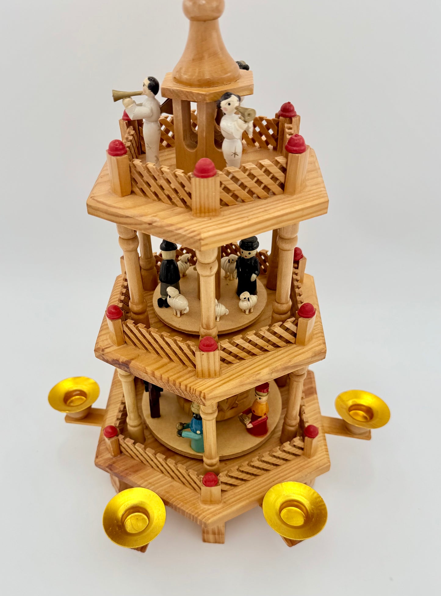 VINTAGE GERMAN 3-TIER WOODEN NATIVITY CAROUSEL