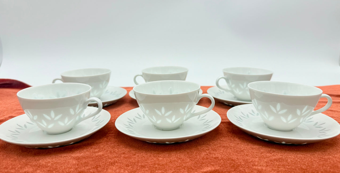 1970s SCANDANAVIAN RICE PORCELAIN EXPRESSO CUPS AND SAUCERS SET OF 6