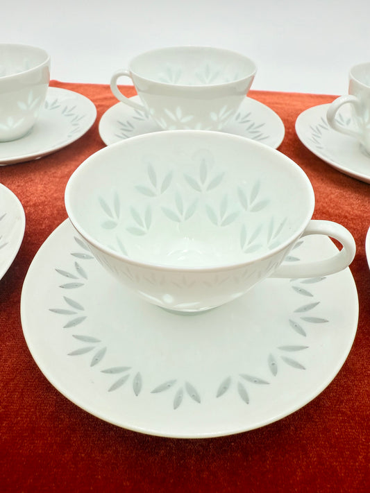 1970s SCANDANAVIAN RICE PORCELAIN EXPRESSO CUPS AND SAUCERS SET OF 6