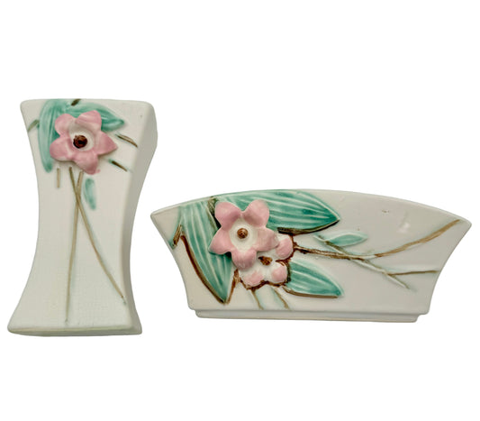 1940s McCOY POTTERY BLOSSOM VASE AND PLANTER SET