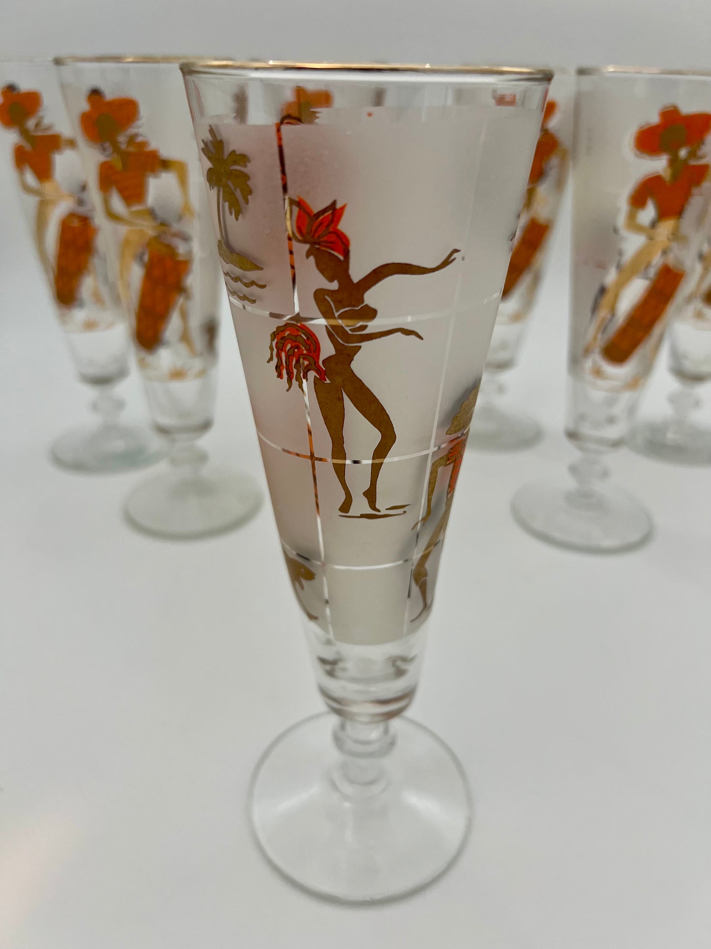 SET OF 7 1950s LIBBEY CARIBBEAN CALYPSO BEER GLASSES