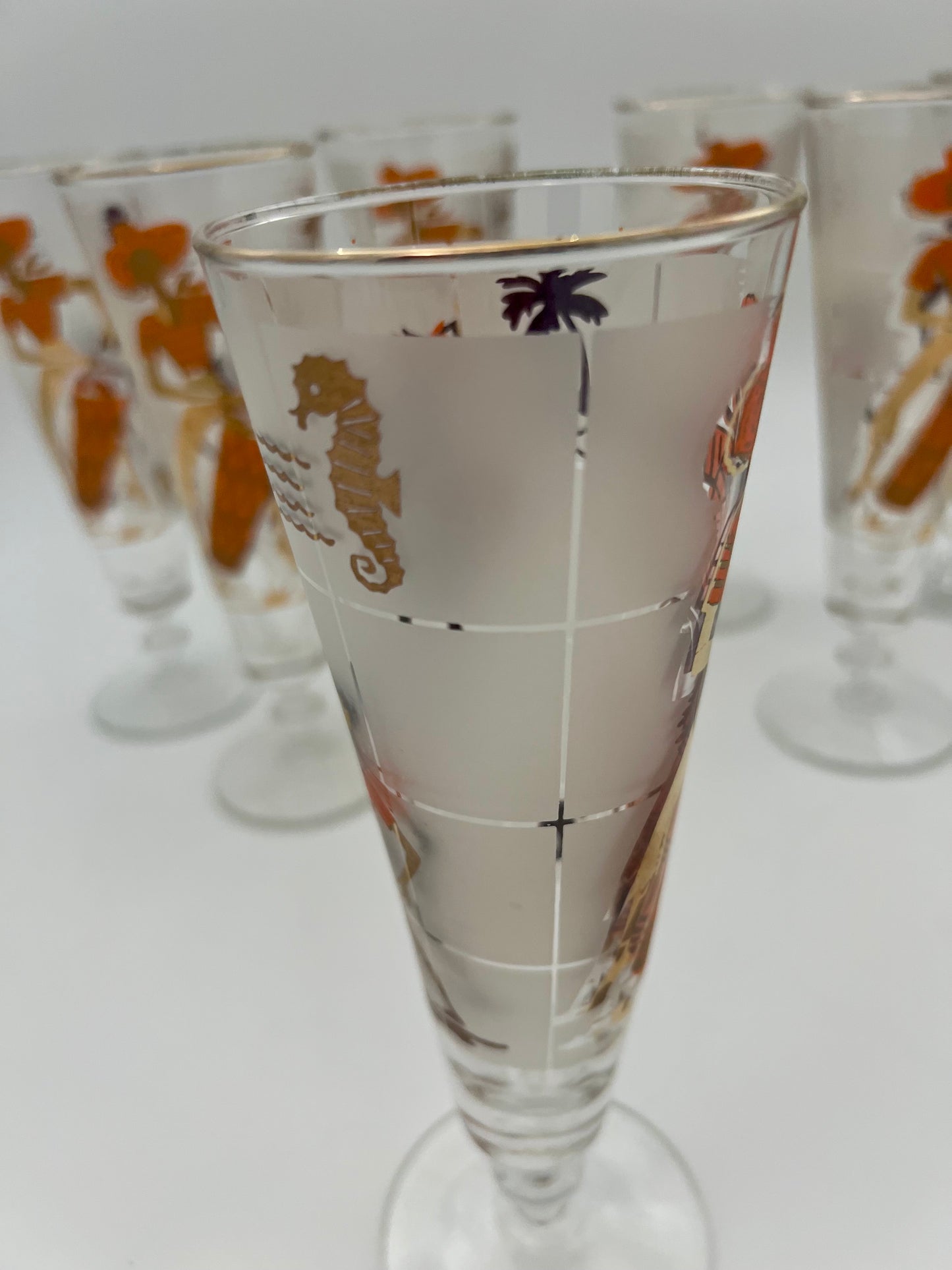 SET OF 7 1950s LIBBEY CARIBBEAN CALYPSO BEER GLASSES