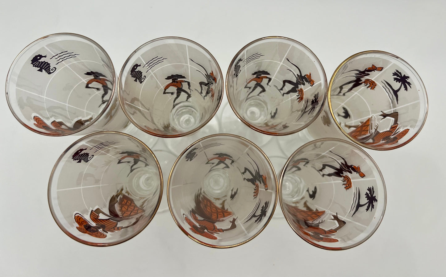 SET OF 7 1950s LIBBEY CARIBBEAN CALYPSO BEER GLASSES