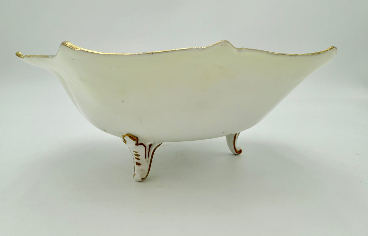 RARE ANTIQUE FOOTED BOWL BY R&S RUSSIA GREEN, WHITE AND GOLD