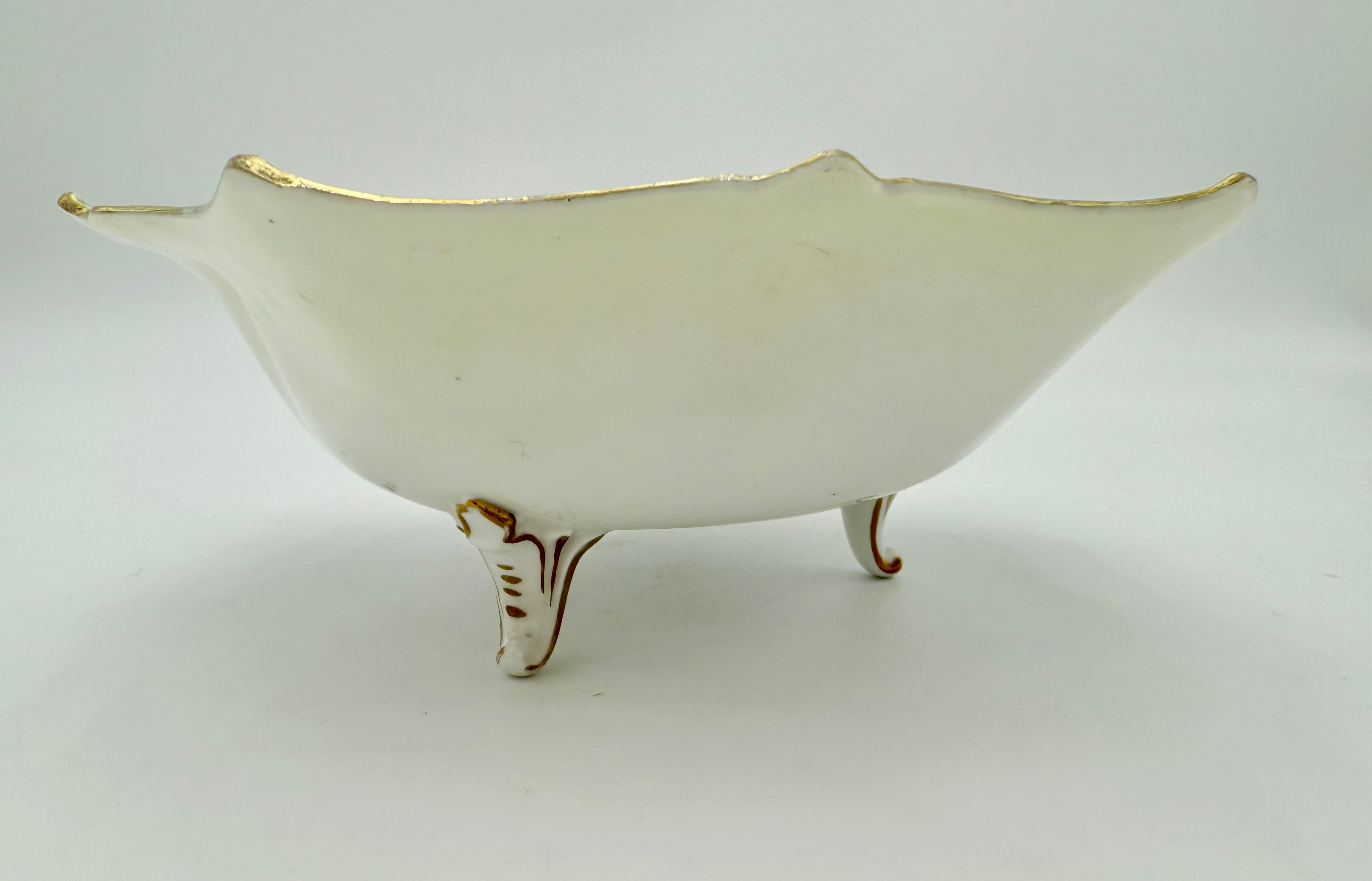 ANTIQUE R.S. GERMANY HAND PAINTED FOOTED BOWL – FLORAL WREATH DESIGN, GOLD TRIM, CIRCA 1905