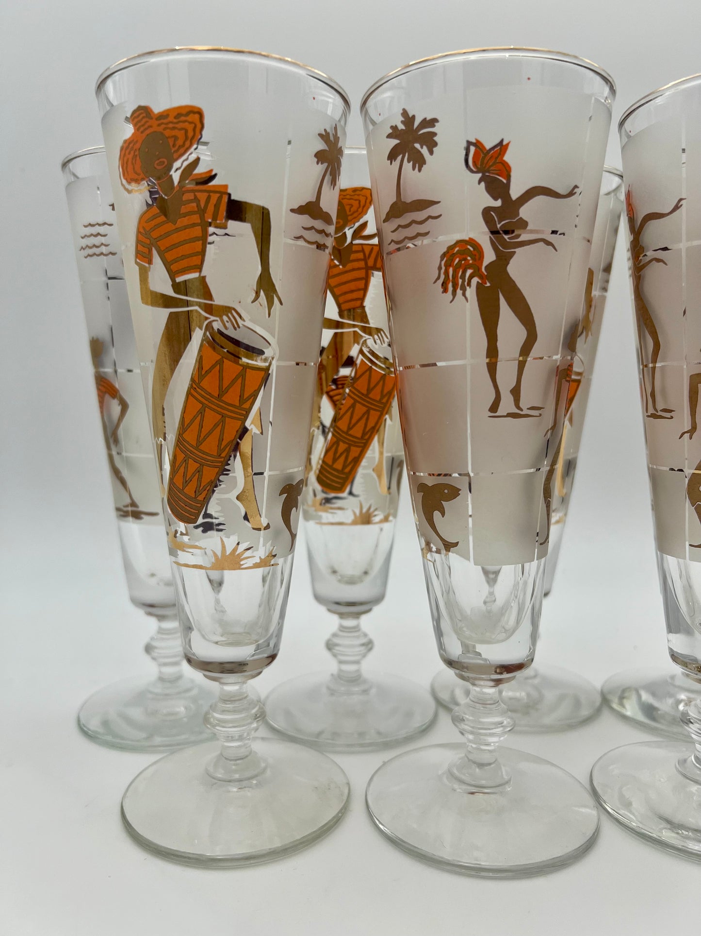 SET OF 7 1950s LIBBEY CARIBBEAN CALYPSO BEER GLASSES