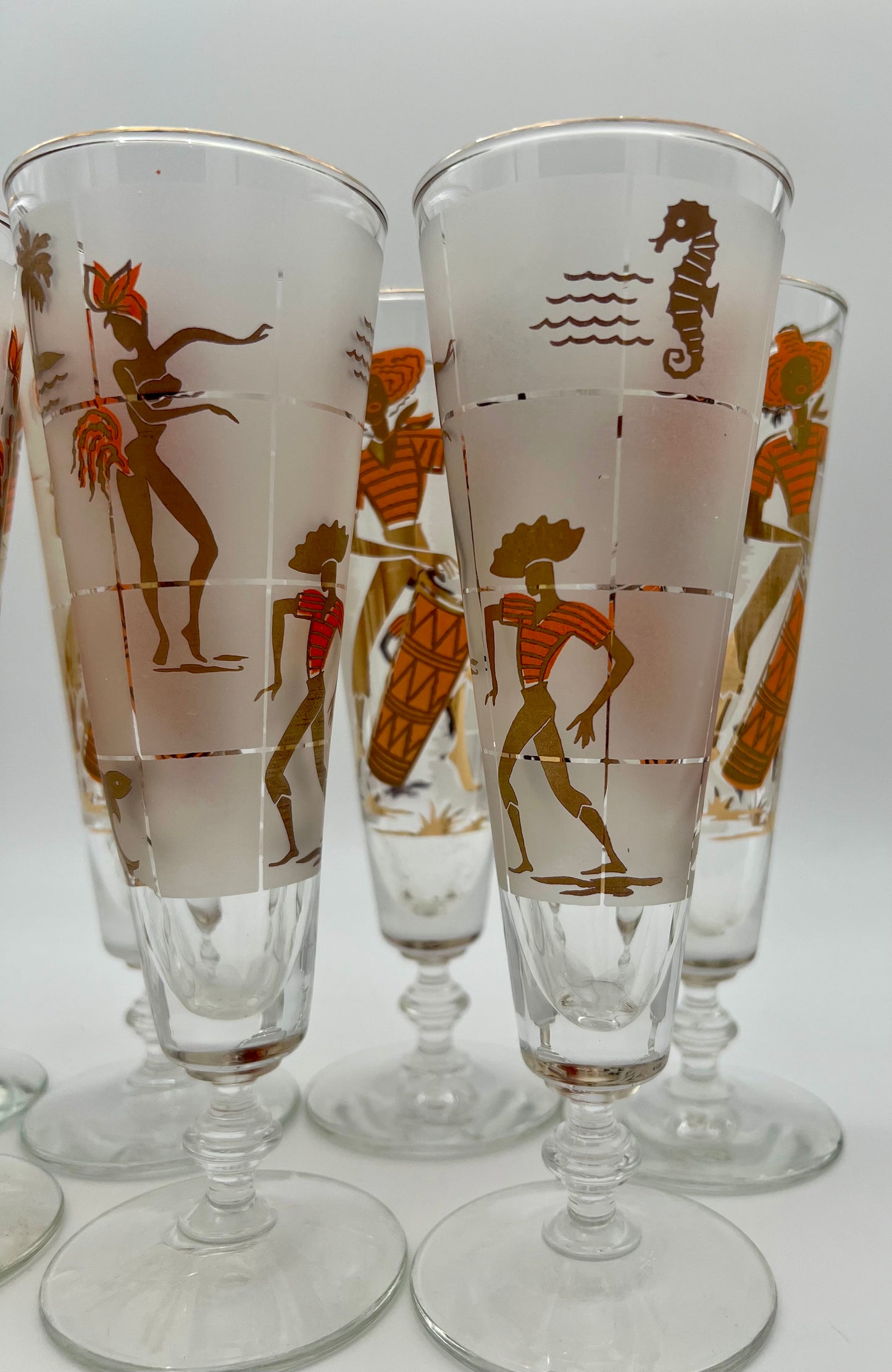 SET OF 7 1950s LIBBEY CARIBBEAN CALYPSO BEER GLASSES