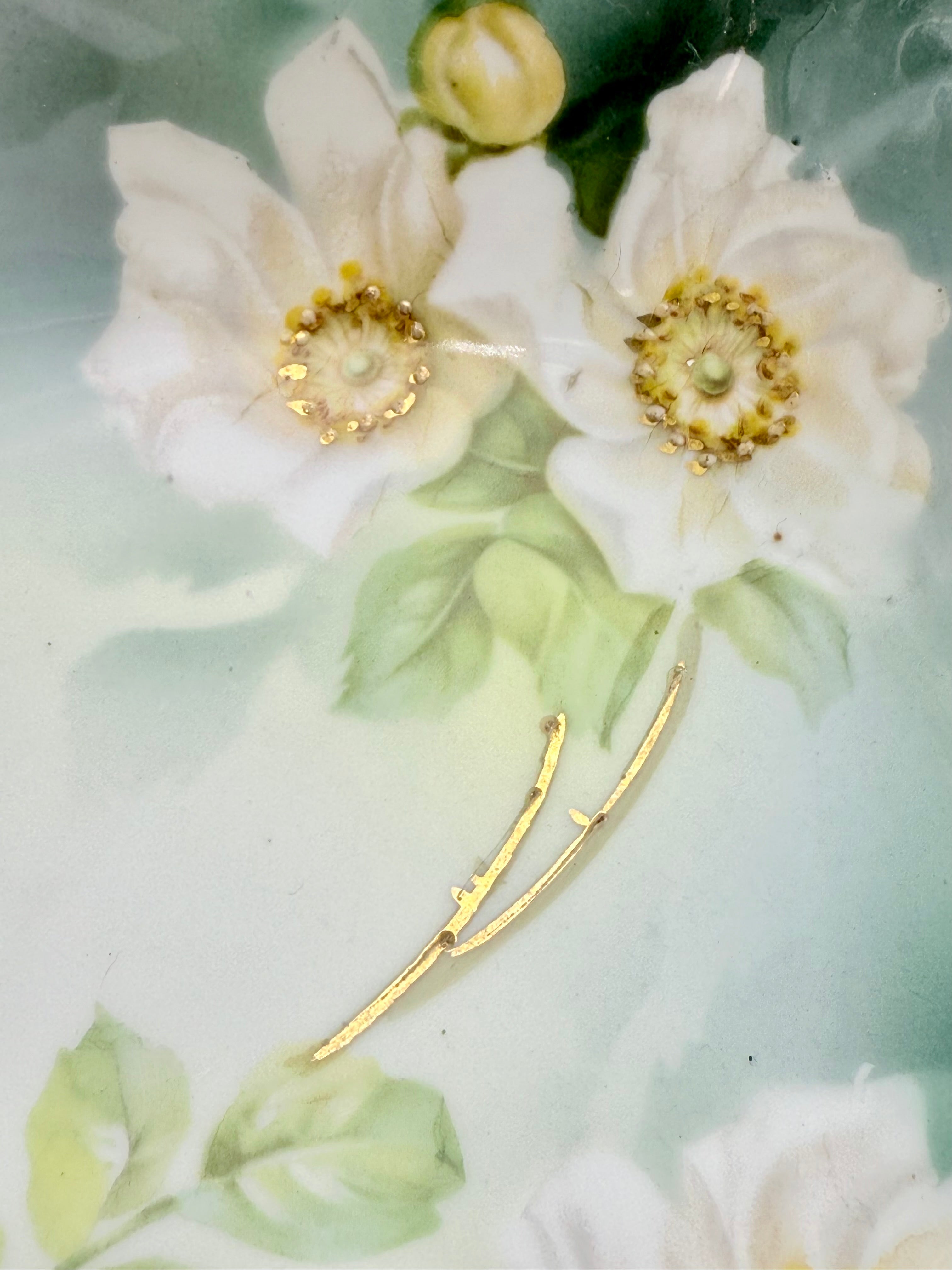 ANTIQUE R.S. GERMANY HAND PAINTED FOOTED BOWL – FLORAL WREATH DESIGN, GOLD TRIM, CIRCA 1905