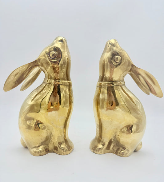 PAIR OF VINTAGE BRASS BUNNNY BOOKENDS
