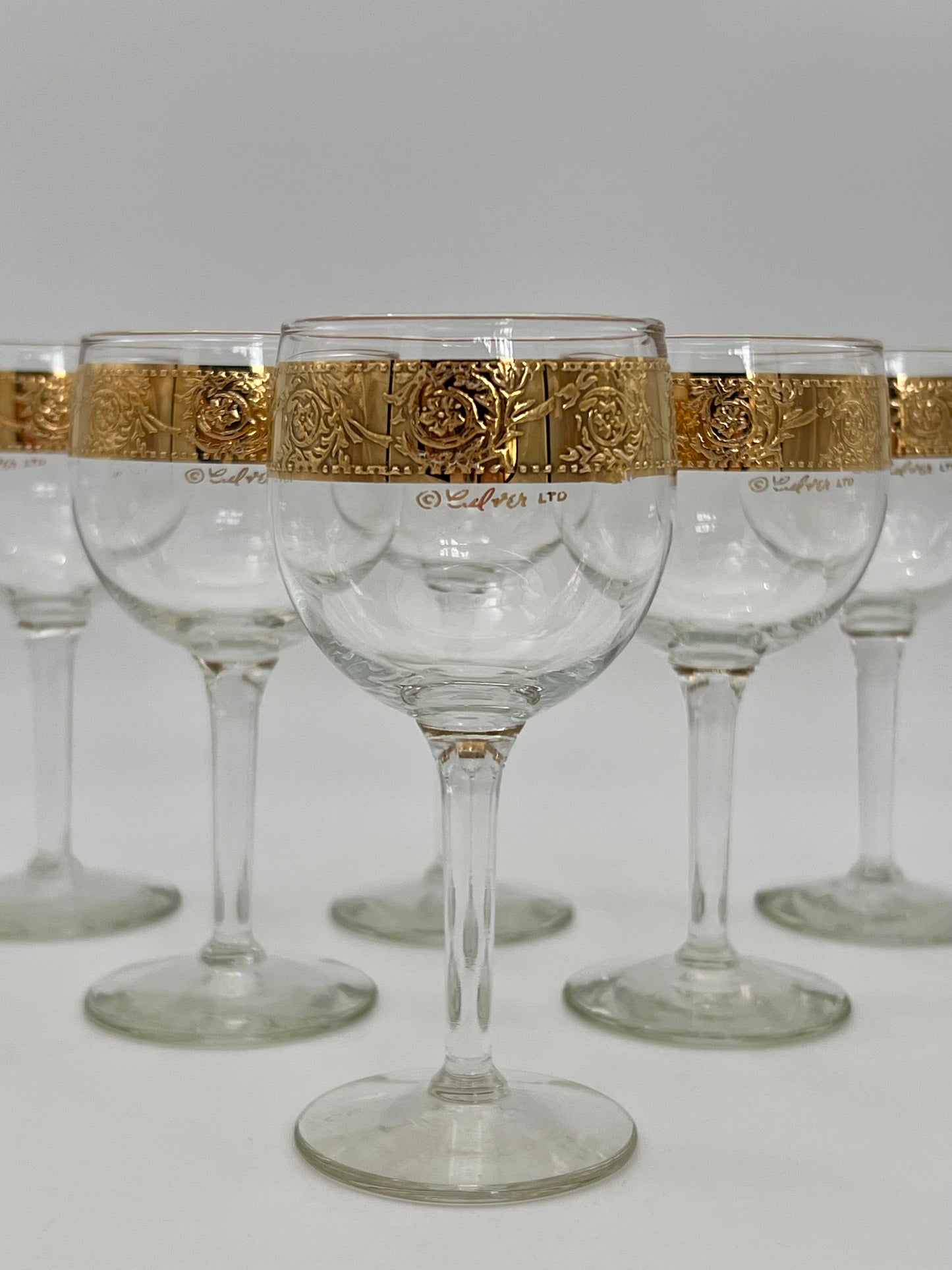 1960s CULVER 22K GOLD SET OF 6 TYROL WINE GLASSES