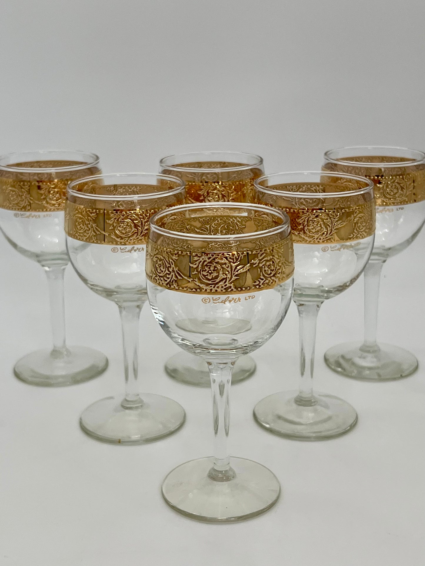 1960s CULVER 22K GOLD SET OF 6 TYROL WINE GLASSES