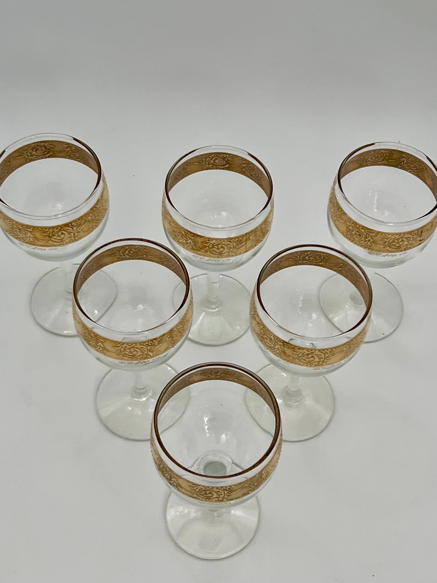 1960s CULVER 22K GOLD SET OF 6 TYROL WINE GLASSES