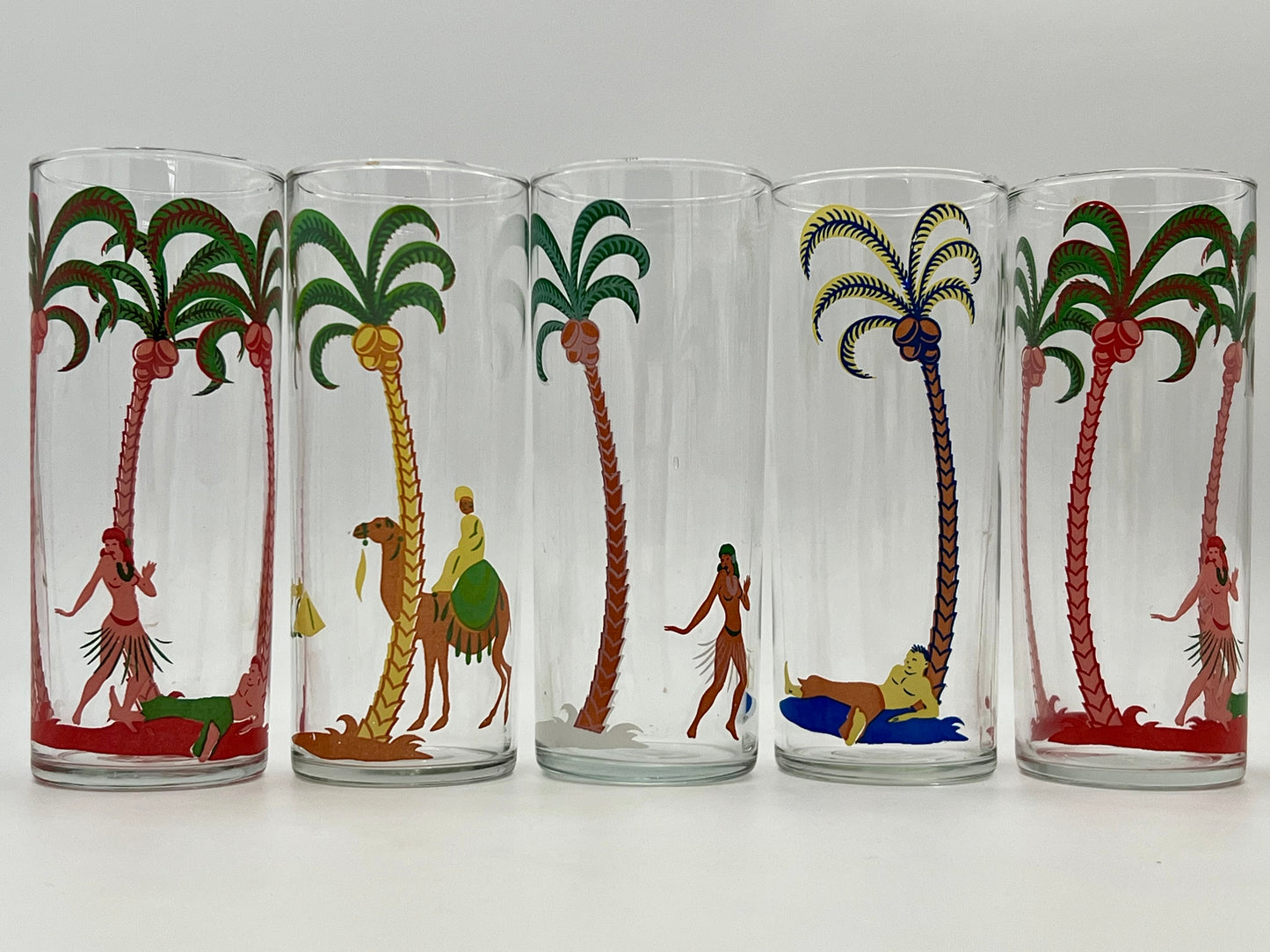 VINTAGE 1950s TIKI BAR LIBBEY HIGHBALL GLASSES, SET OF 5