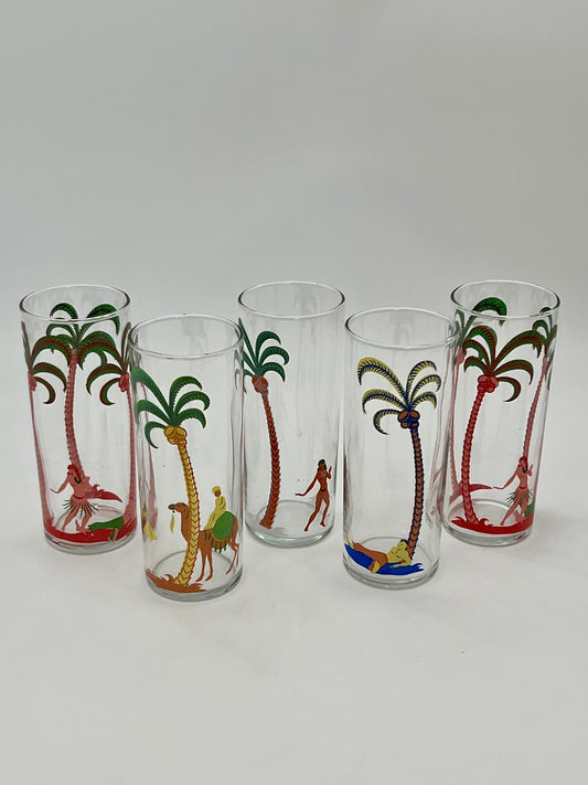 VINTAGE 1950s TIKI BAR LIBBEY HIGHBALL GLASSES, SET OF 5