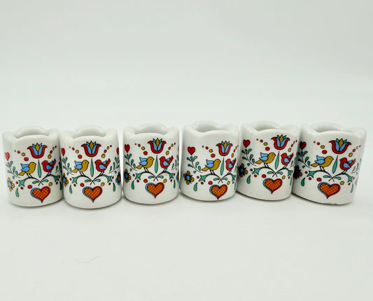 SET OF 6 VINTAGE BAVARIAN PORCELAIN BIRD AND HEART MINI CANDLESTICK HOLDERS, 1980S