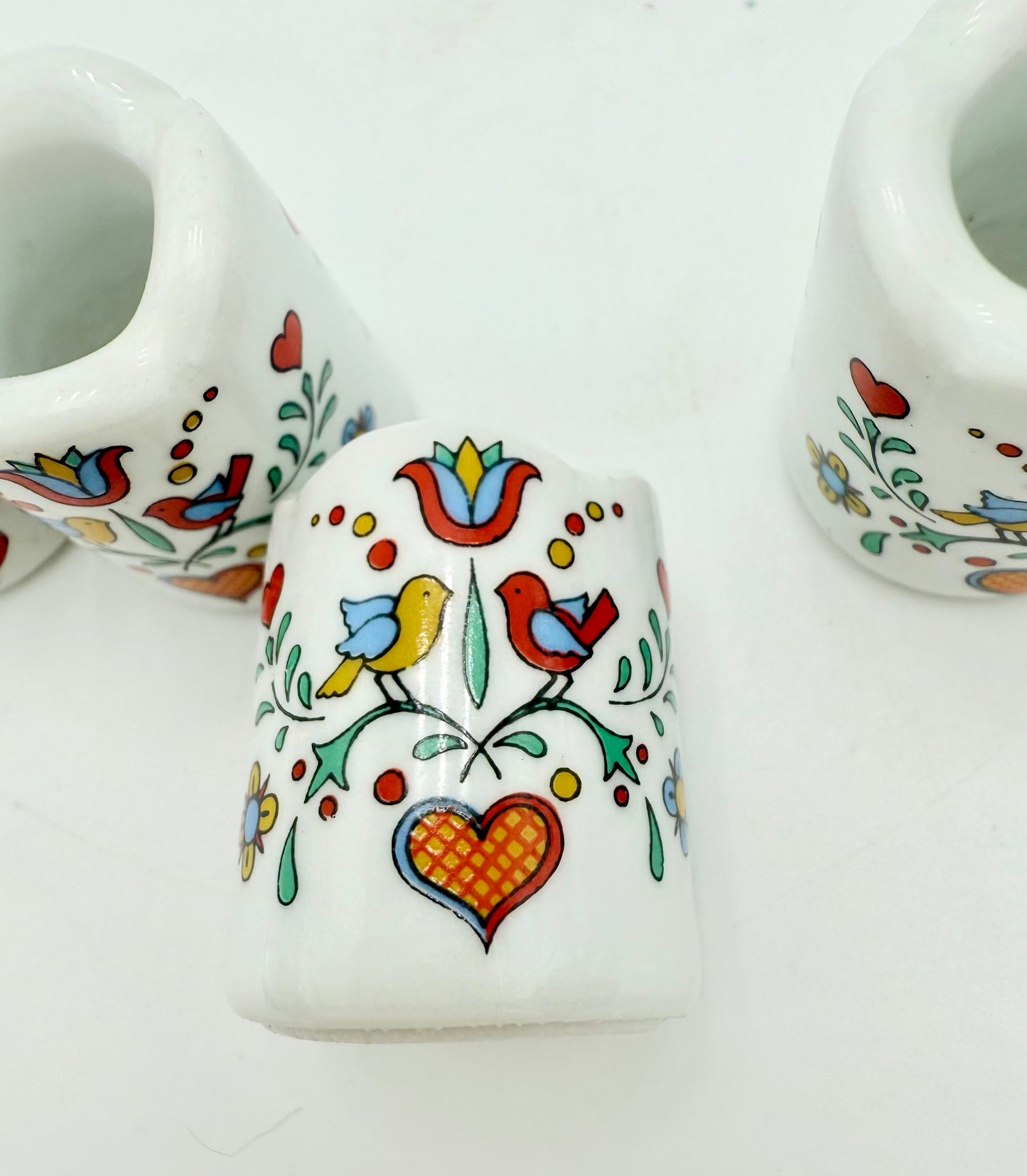 SET OF 6 VINTAGE BAVARIAN PORCELAIN BIRD AND HEART MINI CANDLESTICK HOLDERS, 1980S