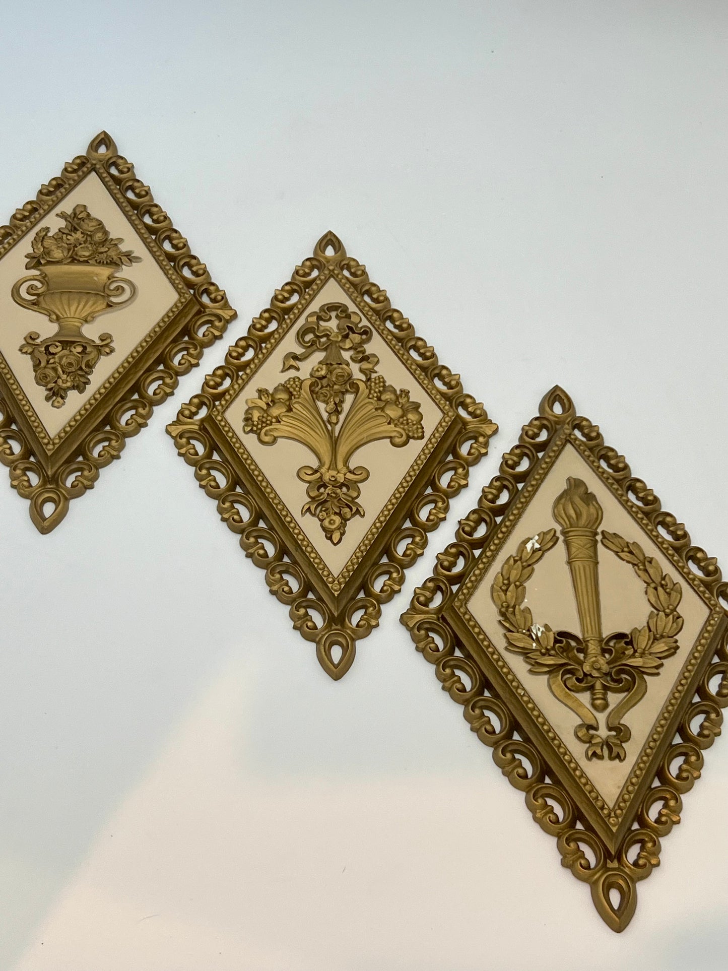 1971 SET OF 3 HOMCO DIAMOND HOLLYWOOD REGENCY WALL DECOR