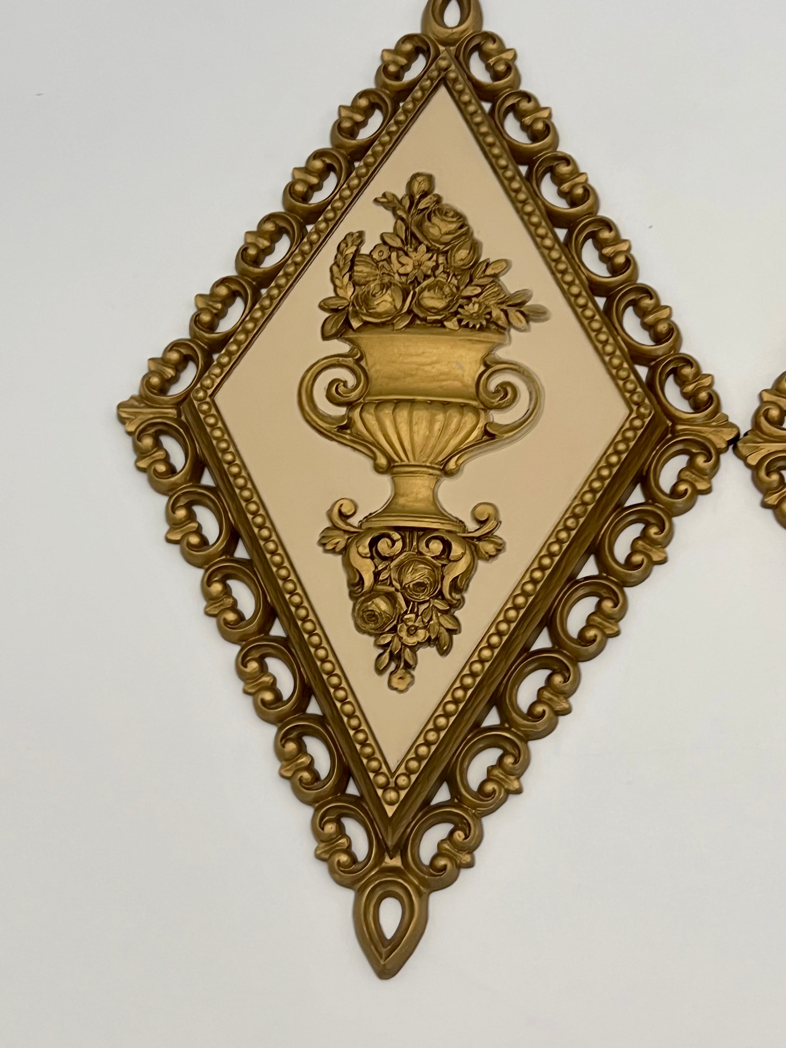 VINTAGE 1971 HOMCO GOLD DIAMOND WALL PLAQUES – SET OF THREE
