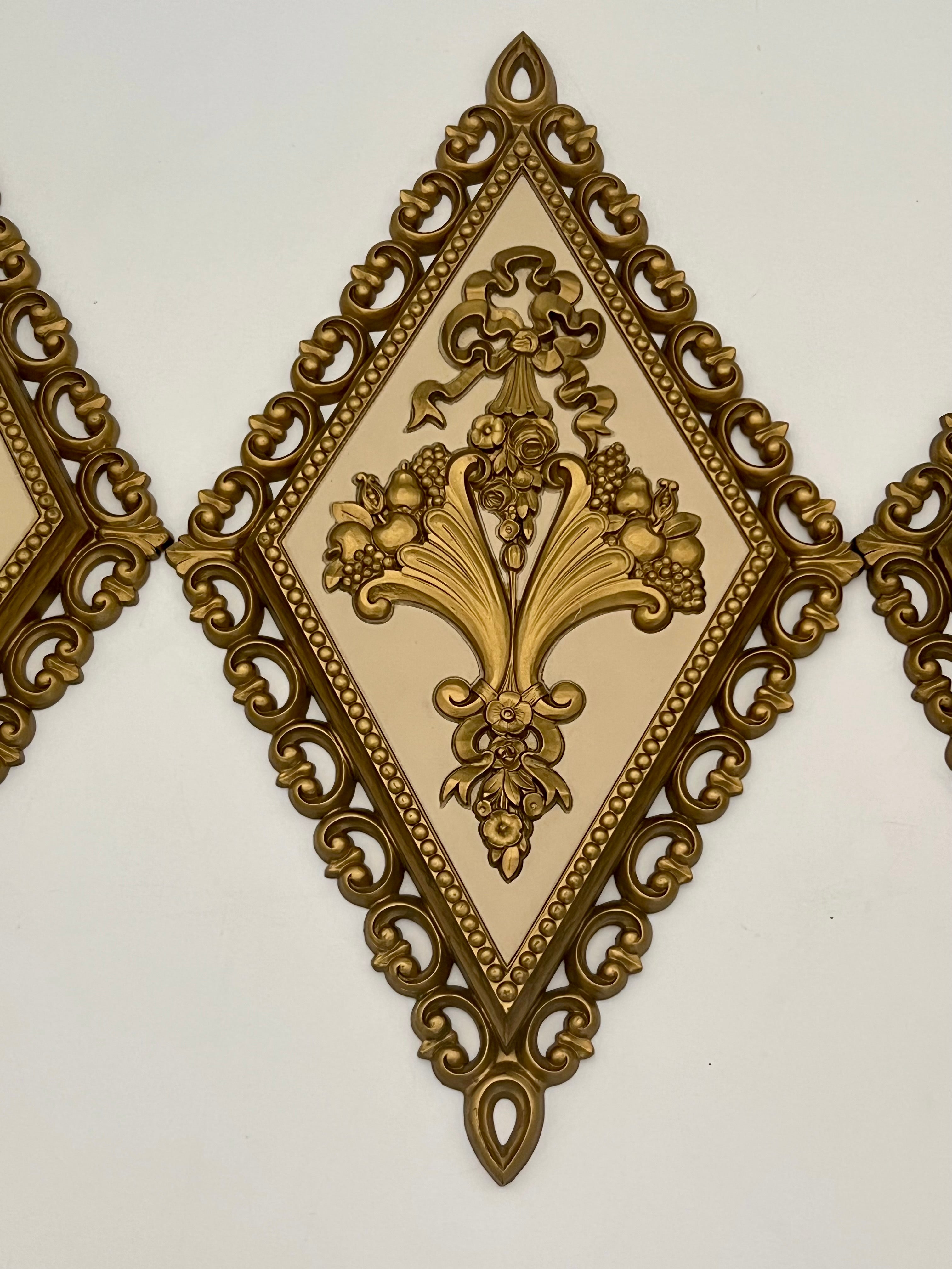 VINTAGE 1971 HOMCO GOLD DIAMOND WALL PLAQUES – SET OF THREE